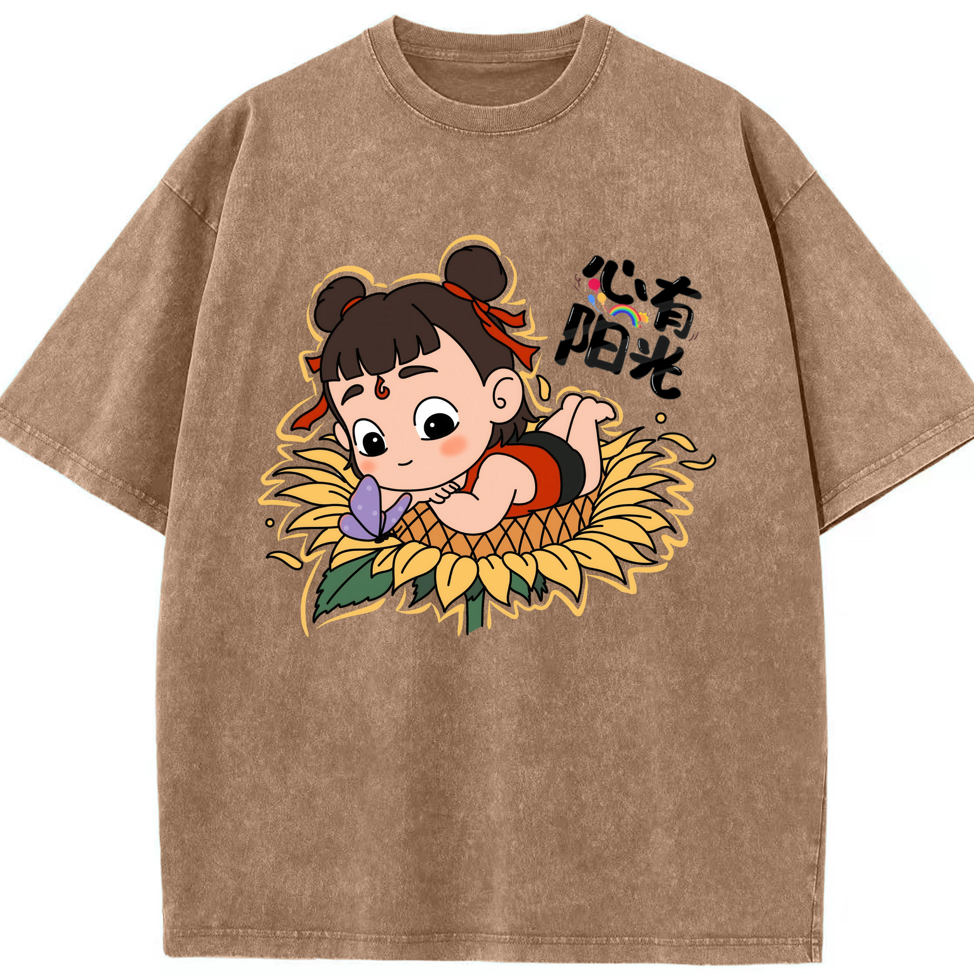 （画像用） Ne Zha 2 ナタ 魔童の大暴れ 綿100% ヴィンテージ風 半袖Tシャツ（フロントプリント）