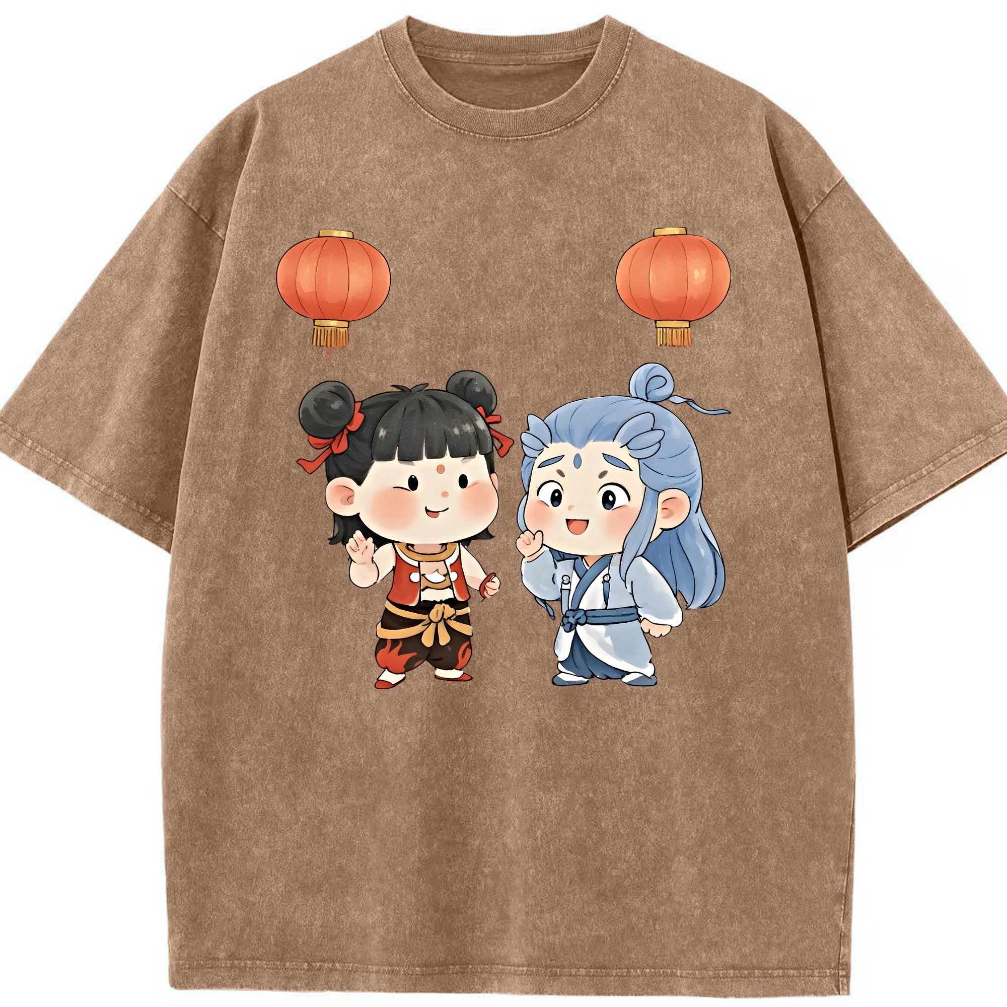 （画像用） Ne Zha 2 ナタ 魔童の大暴れ 綿100% ヴィンテージ風 半袖Tシャツ（フロントプリント）