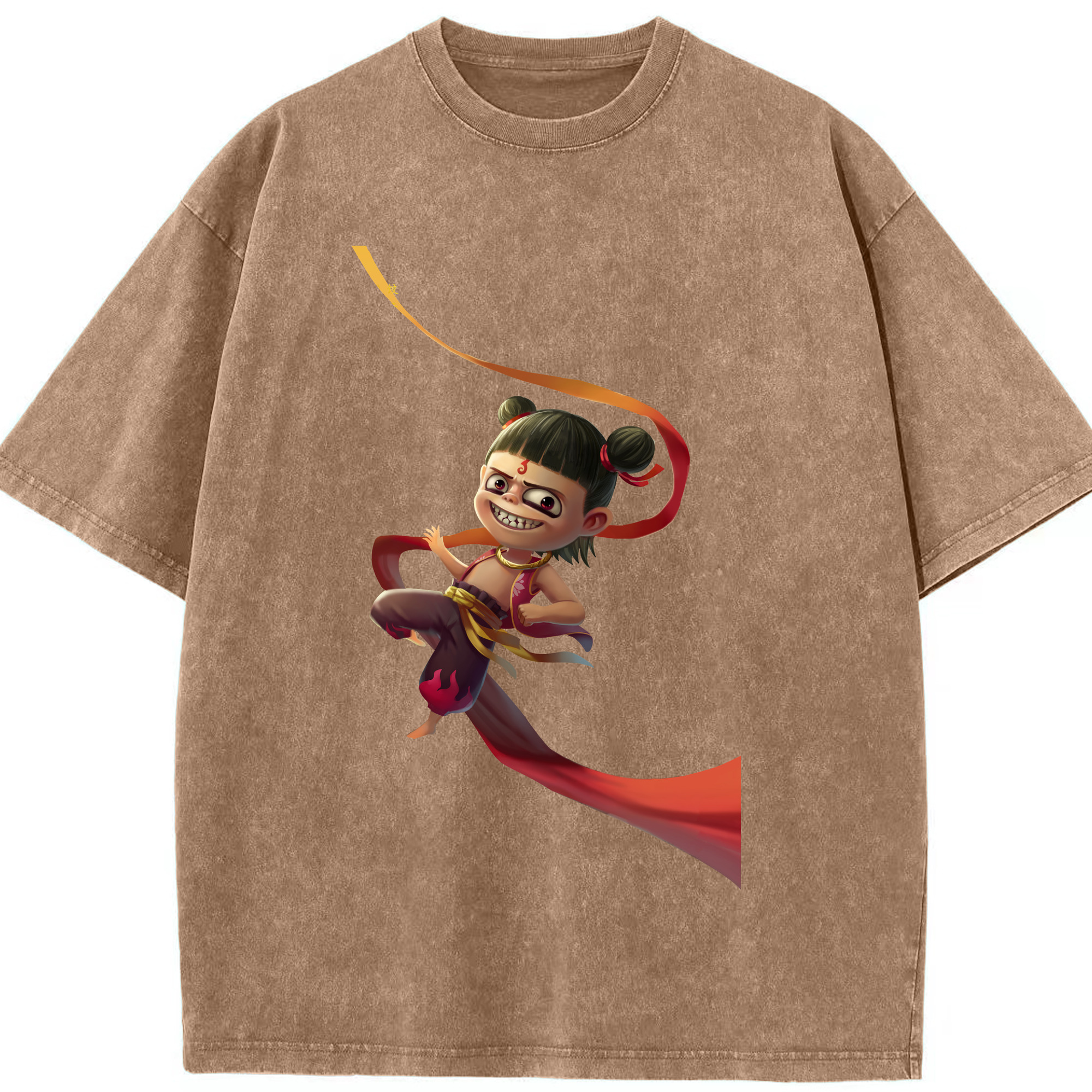 （画像用） Ne Zha 2 ナタ 魔童の大暴れ 綿100% ヴィンテージ風 半袖Tシャツ（フロントプリント）