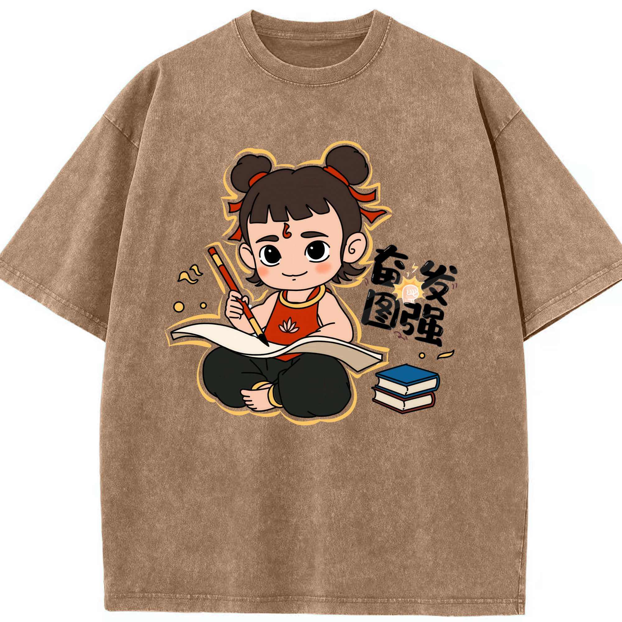 （画像用） Ne Zha 2 ナタ 魔童の大暴れ 綿100% ヴィンテージ風 半袖Tシャツ（フロントプリント）
