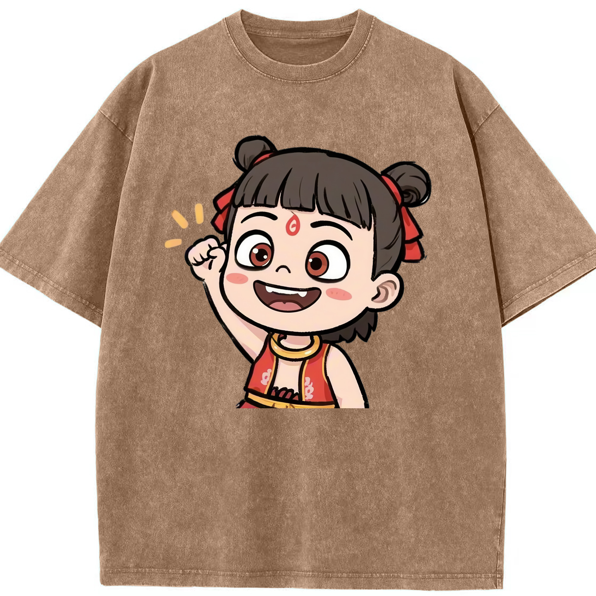 （画像用） Ne Zha 2 ナタ 魔童の大暴れ 綿100% ヴィンテージ風 半袖Tシャツ（フロントプリント）