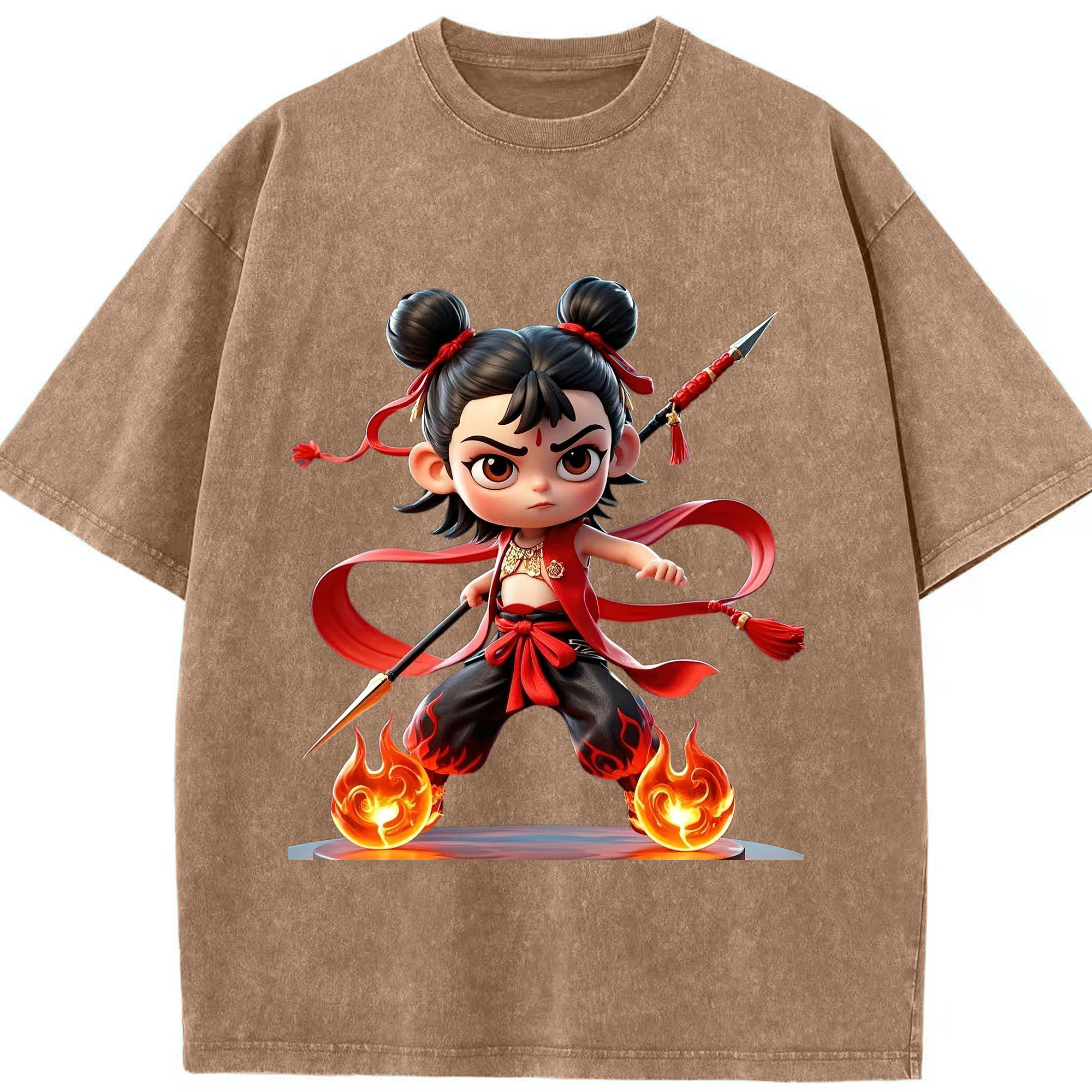 （画像用） Ne Zha 2 ナタ 魔童の大暴れ 綿100% ヴィンテージ風 半袖Tシャツ（フロントプリント）