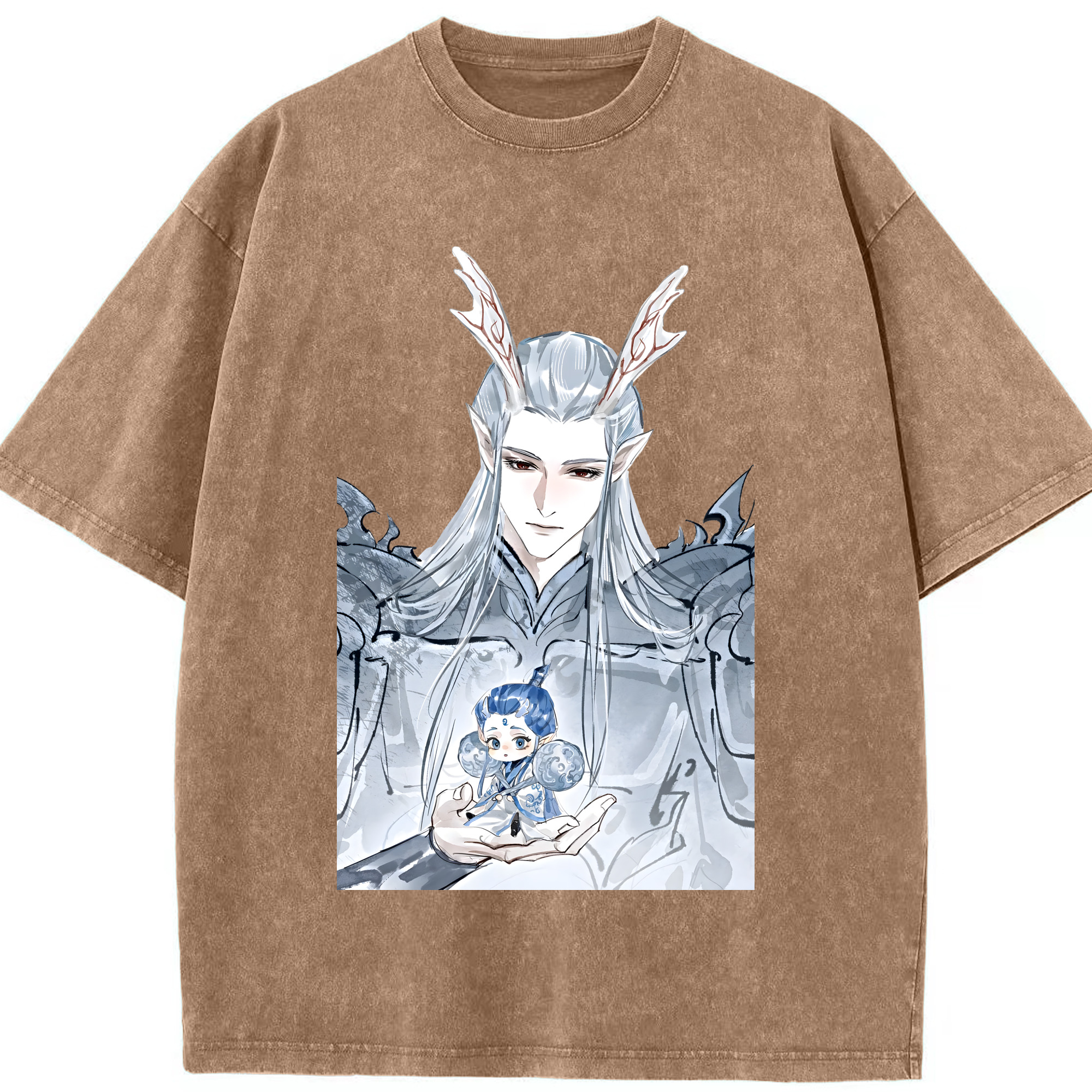 （画像用） Ne Zha 2 ナタ 魔童の大暴れ 綿100% ヴィンテージ風 半袖Tシャツ（フロントプリント）