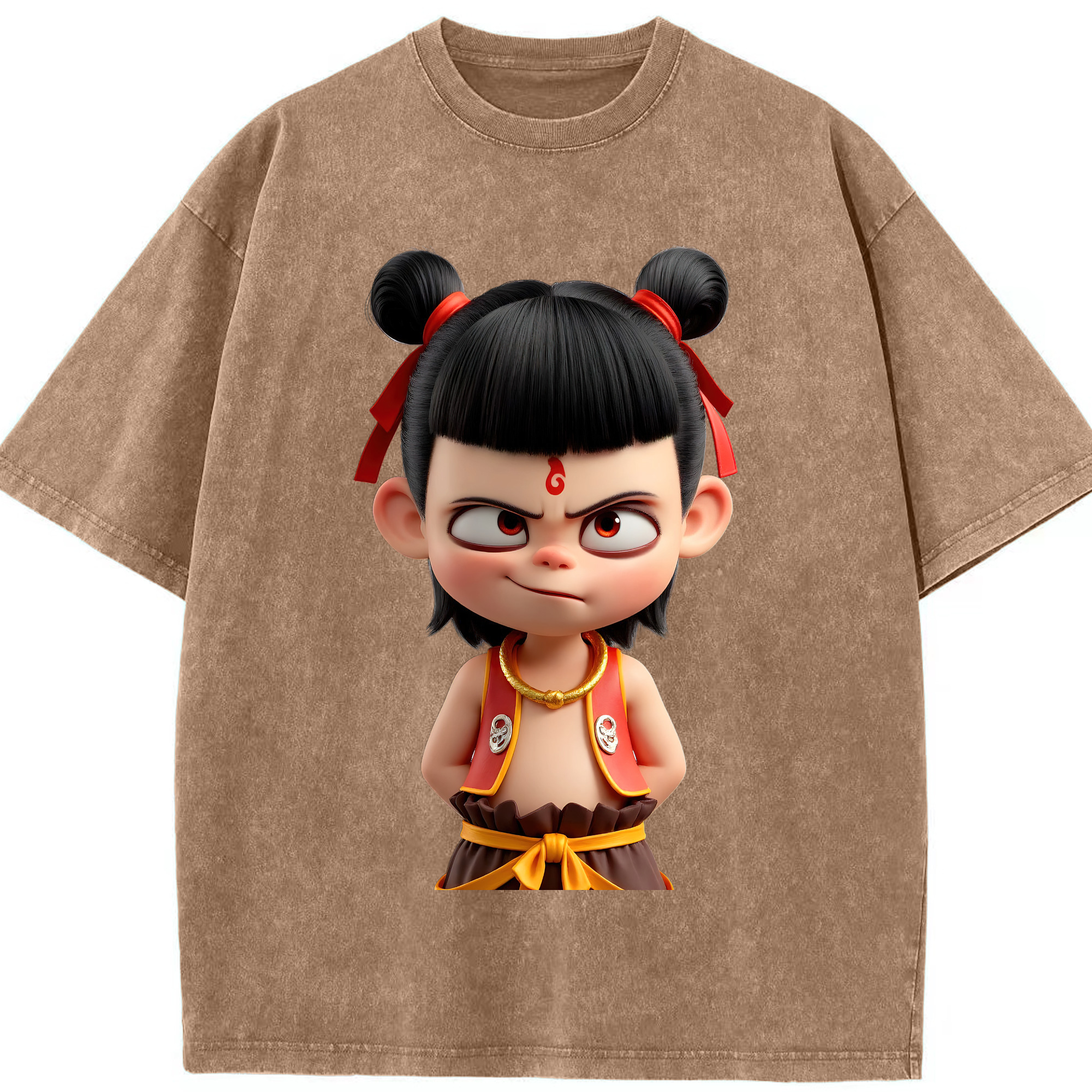 （画像用） Ne Zha 2 ナタ 魔童の大暴れ 綿100% ヴィンテージ風 半袖Tシャツ（フロントプリント）