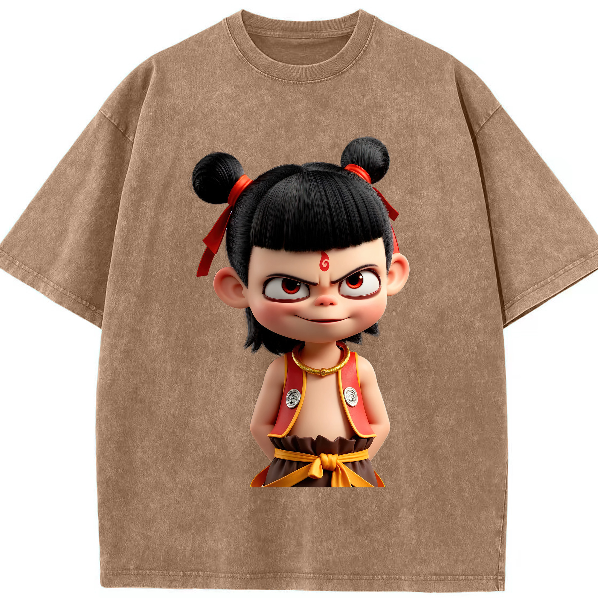 （画像用） Ne Zha 2 ナタ 魔童の大暴れ 綿100% ヴィンテージ風 半袖Tシャツ（フロントプリント）