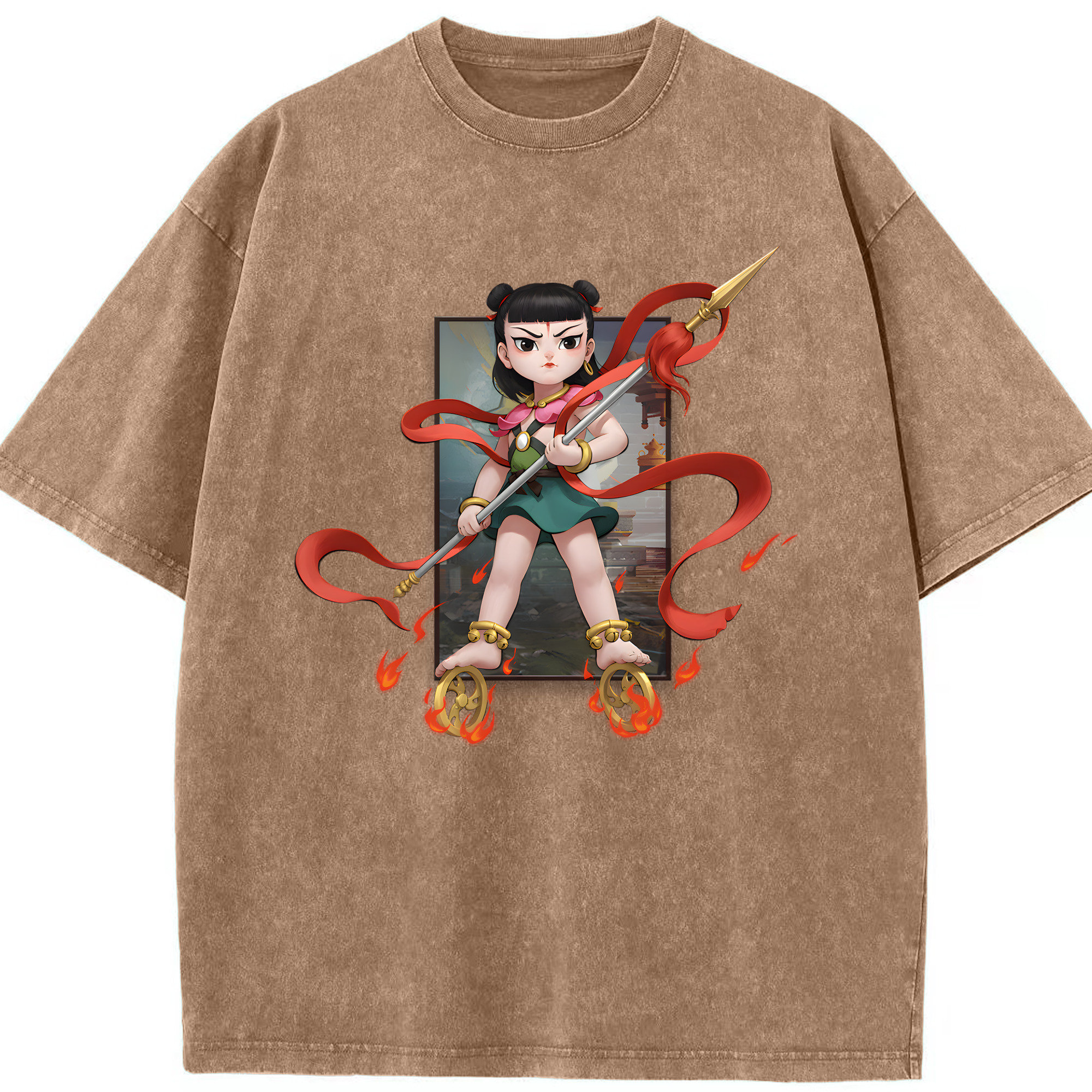 （画像用） Ne Zha 2 ナタ 魔童の大暴れ 綿100% ヴィンテージ風 半袖Tシャツ（フロントプリント）