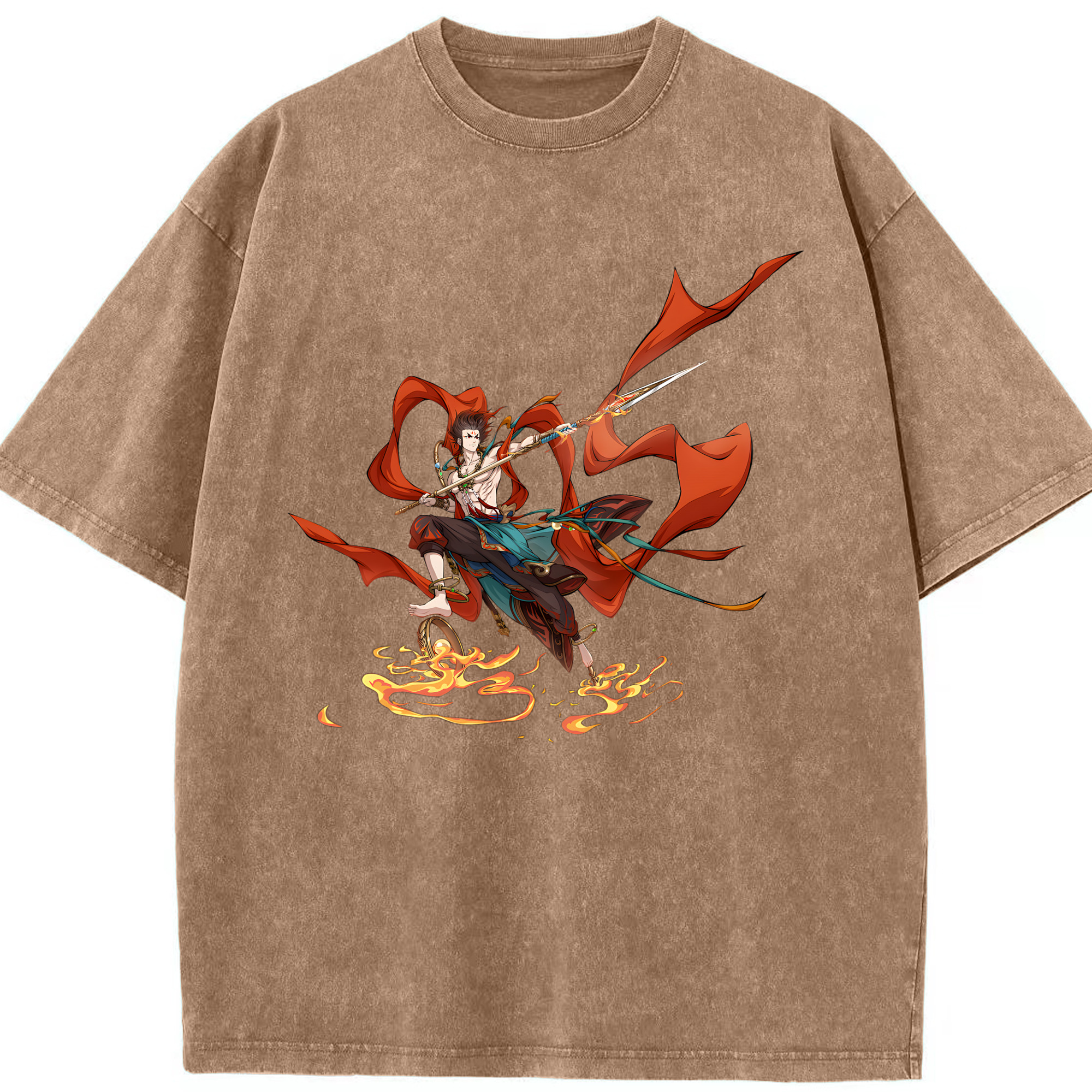 （画像用） Ne Zha 2 ナタ 魔童の大暴れ 綿100% ヴィンテージ風 半袖Tシャツ（フロントプリント）