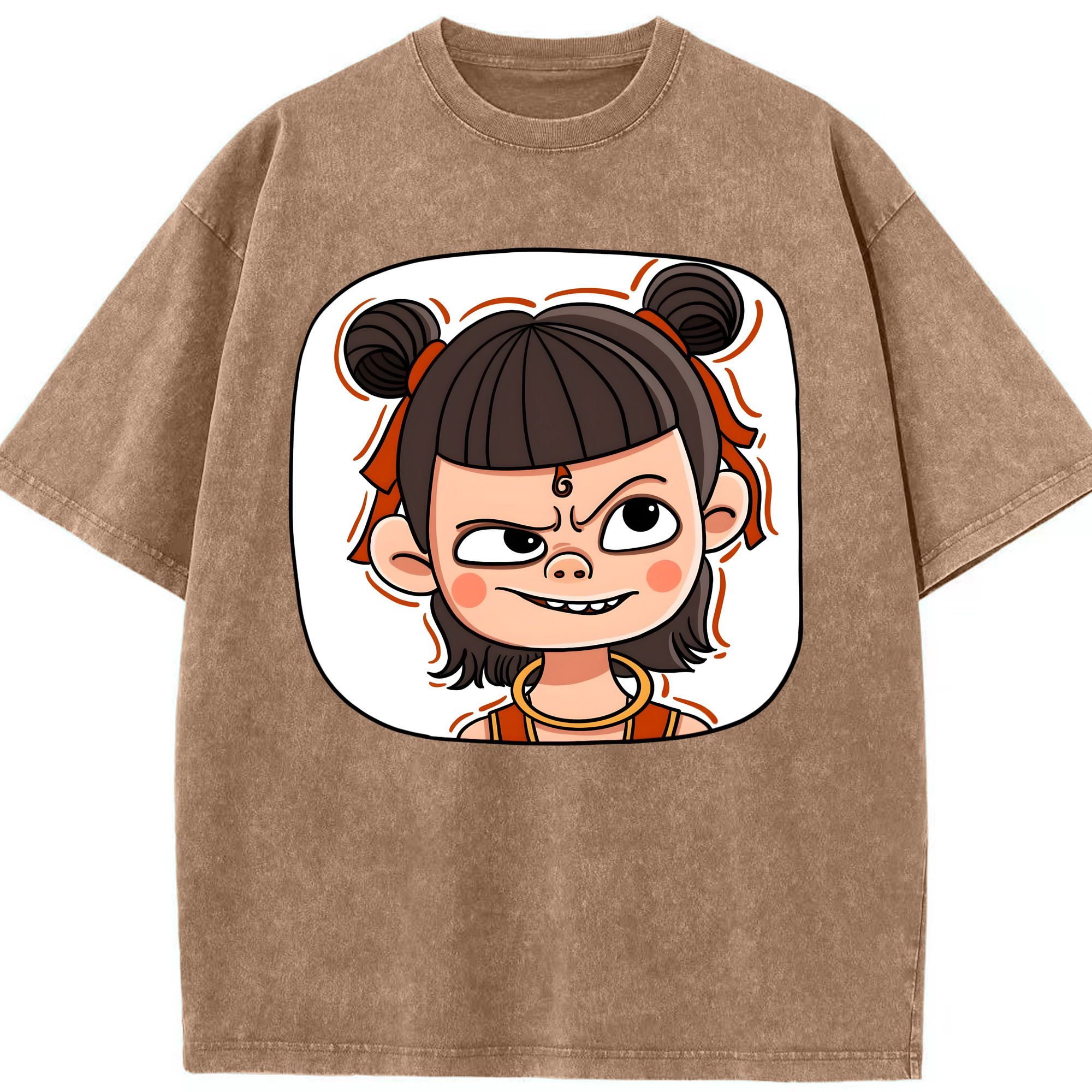 （画像用） Ne Zha 2 ナタ 魔童の大暴れ 綿100% ヴィンテージ風 半袖Tシャツ（フロントプリント）