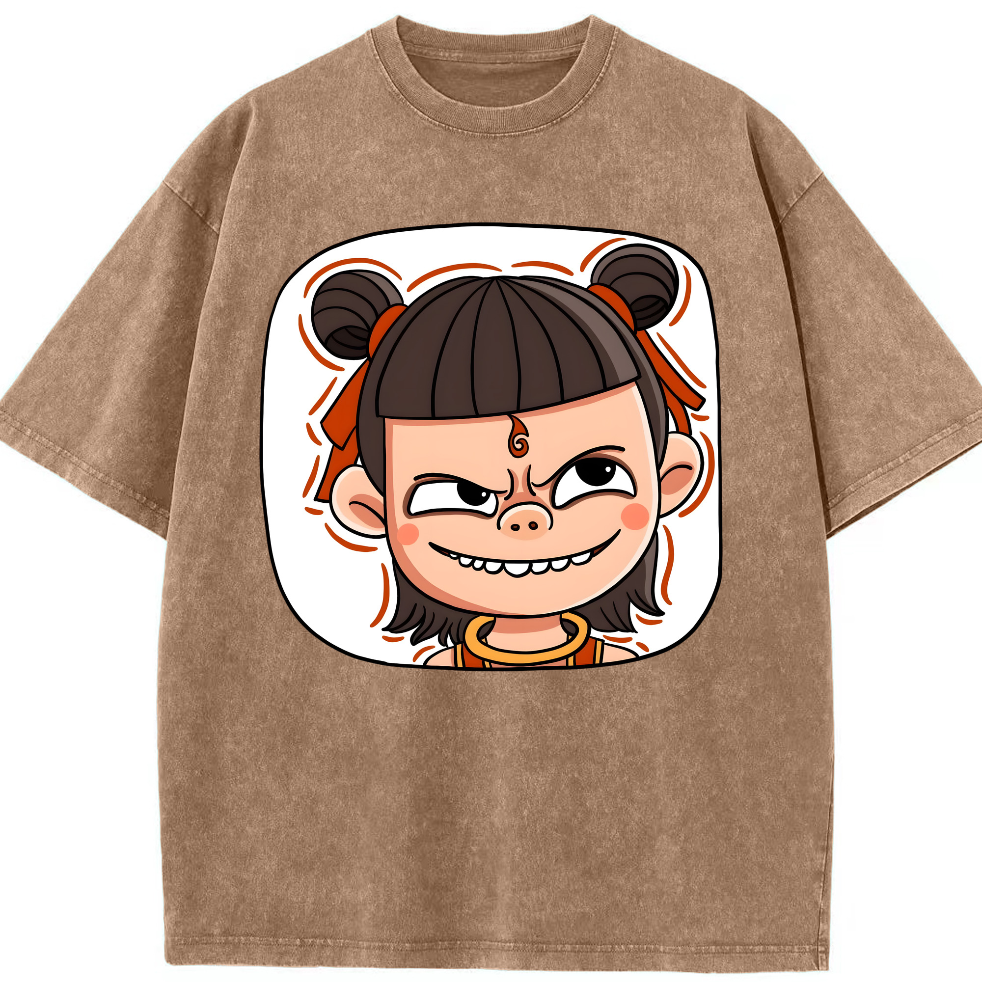 （画像用） Ne Zha 2 ナタ 魔童の大暴れ 綿100% ヴィンテージ風 半袖Tシャツ（フロントプリント）