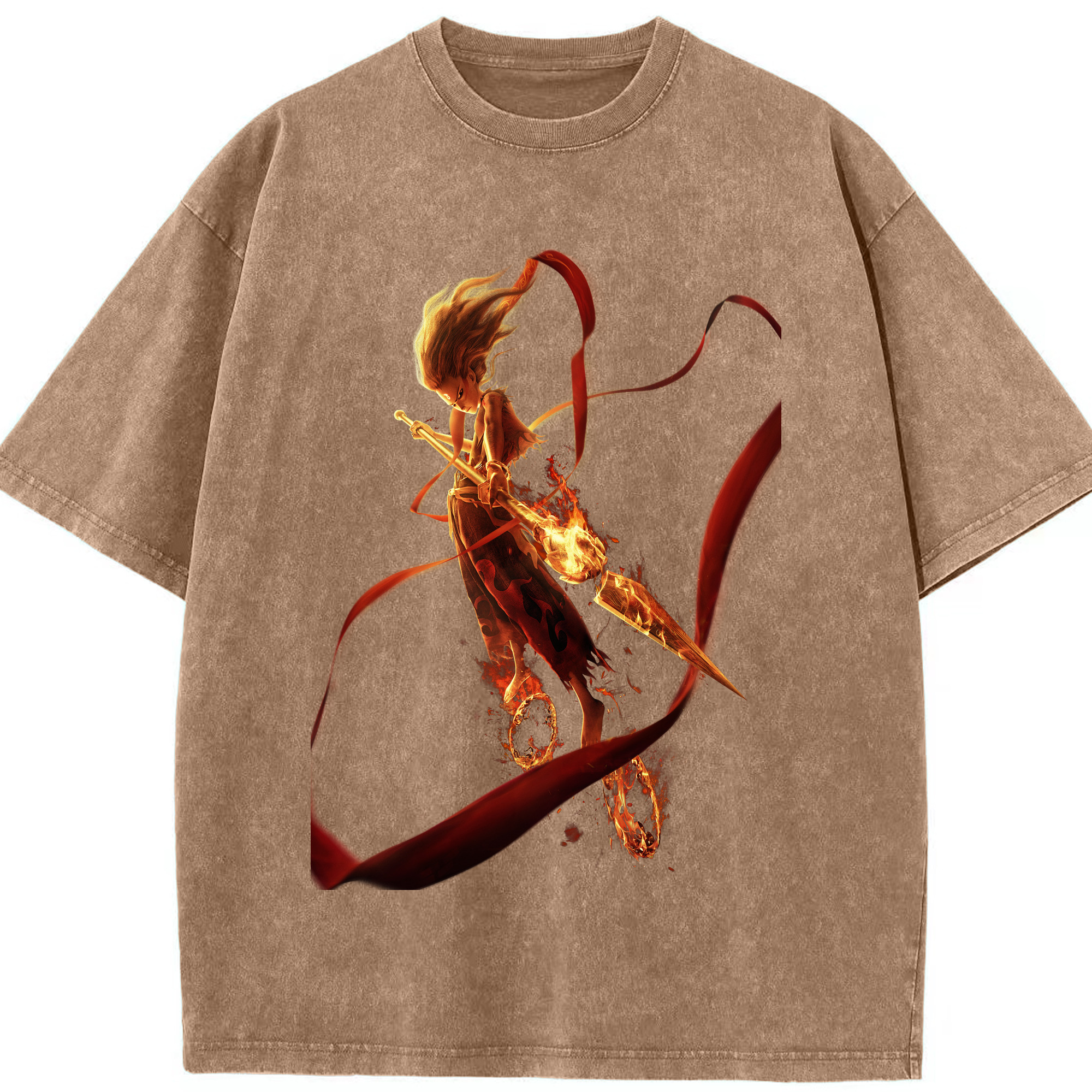 （画像用） Ne Zha 2 ナタ 魔童の大暴れ 綿100% ヴィンテージ風 半袖Tシャツ（フロントプリント）