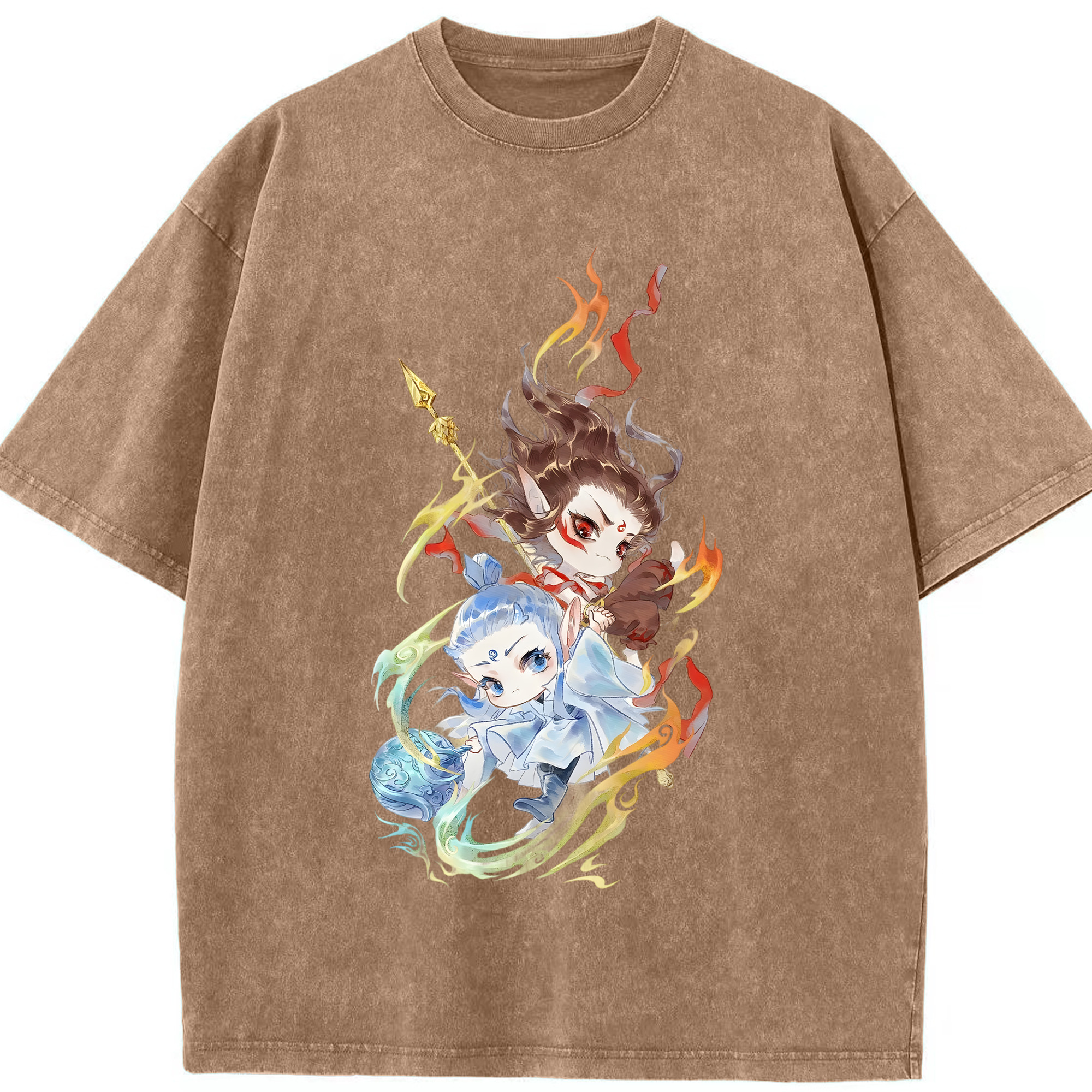 （画像用） Ne Zha 2 ナタ 魔童の大暴れ 綿100% ヴィンテージ風 半袖Tシャツ（フロントプリント）