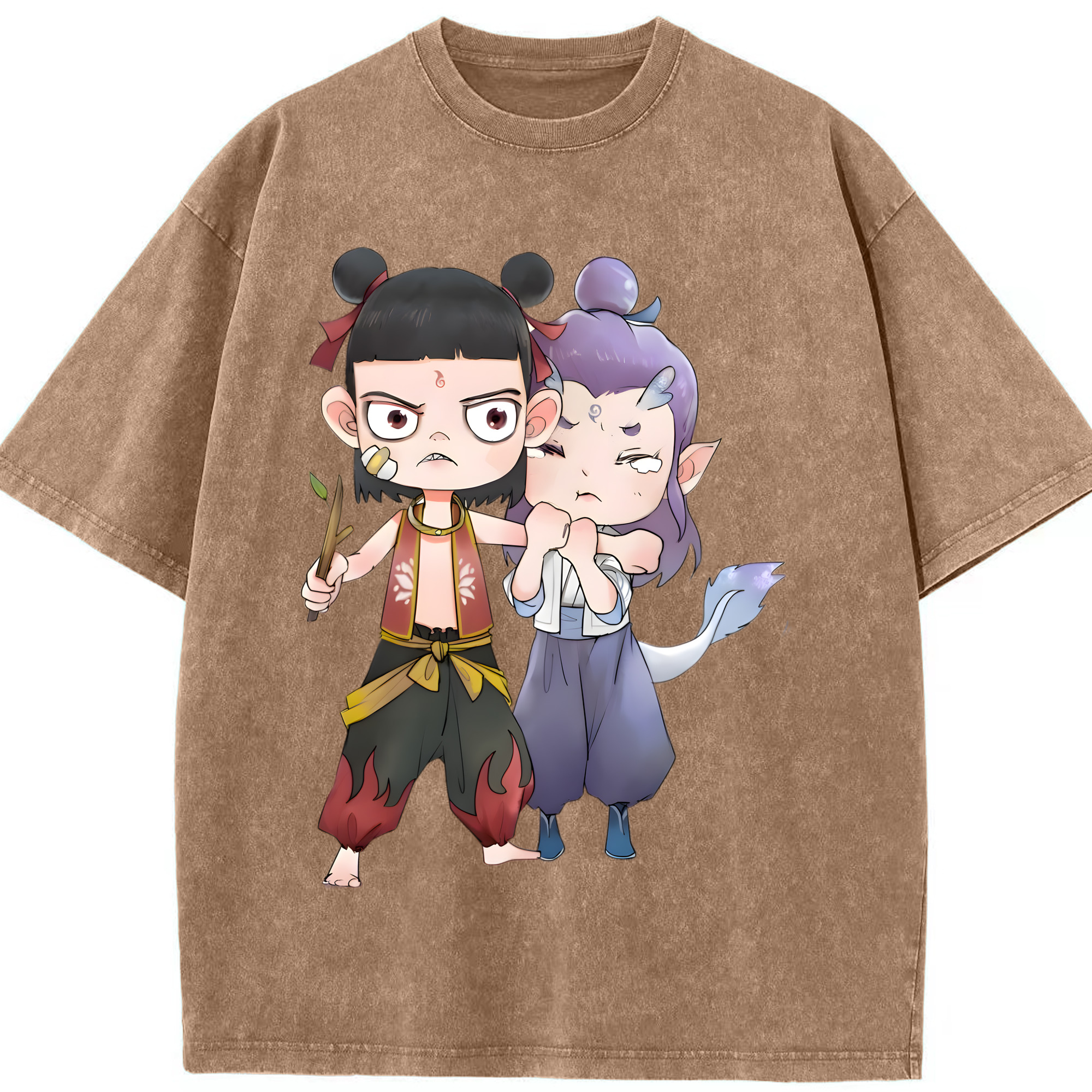 （画像用） Ne Zha 2 ナタ 魔童の大暴れ 綿100% ヴィンテージ風 半袖Tシャツ（フロントプリント）