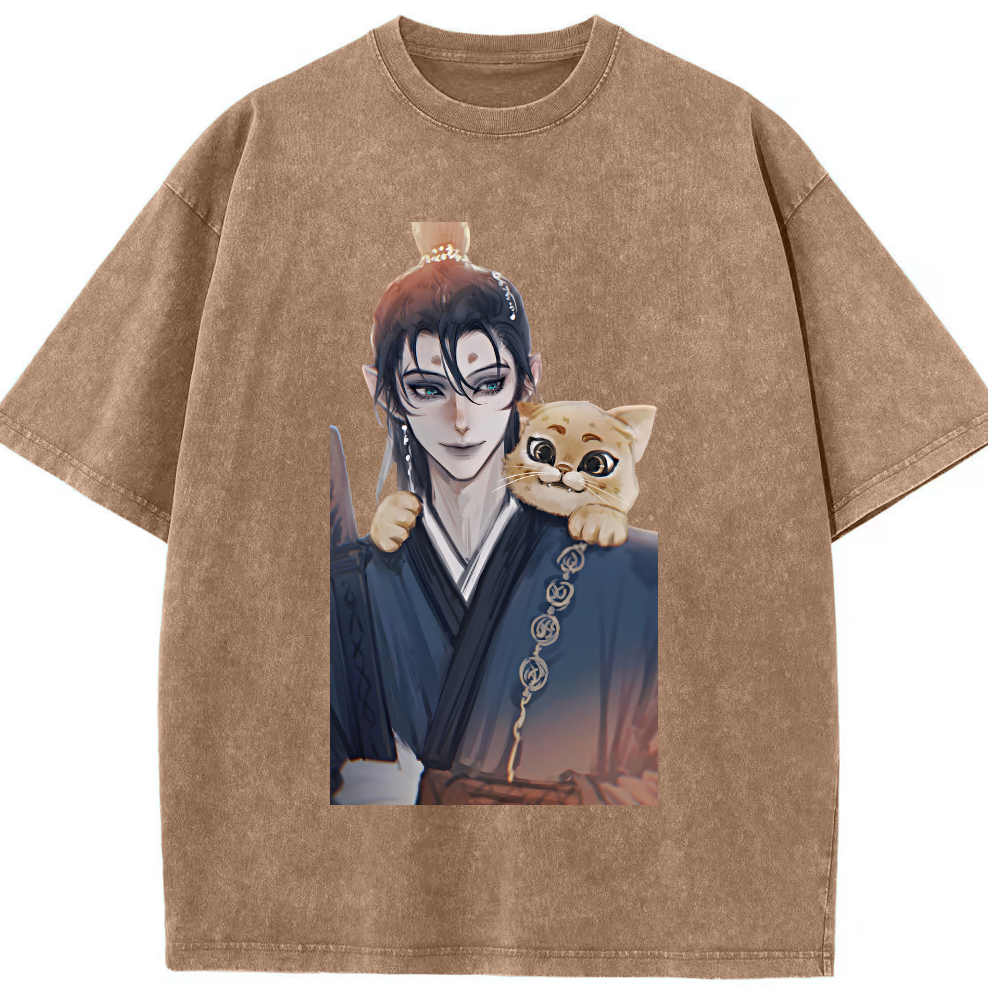 （画像用） Ne Zha 2 ナタ 魔童の大暴れ 綿100% ヴィンテージ風 半袖Tシャツ（フロントプリント）