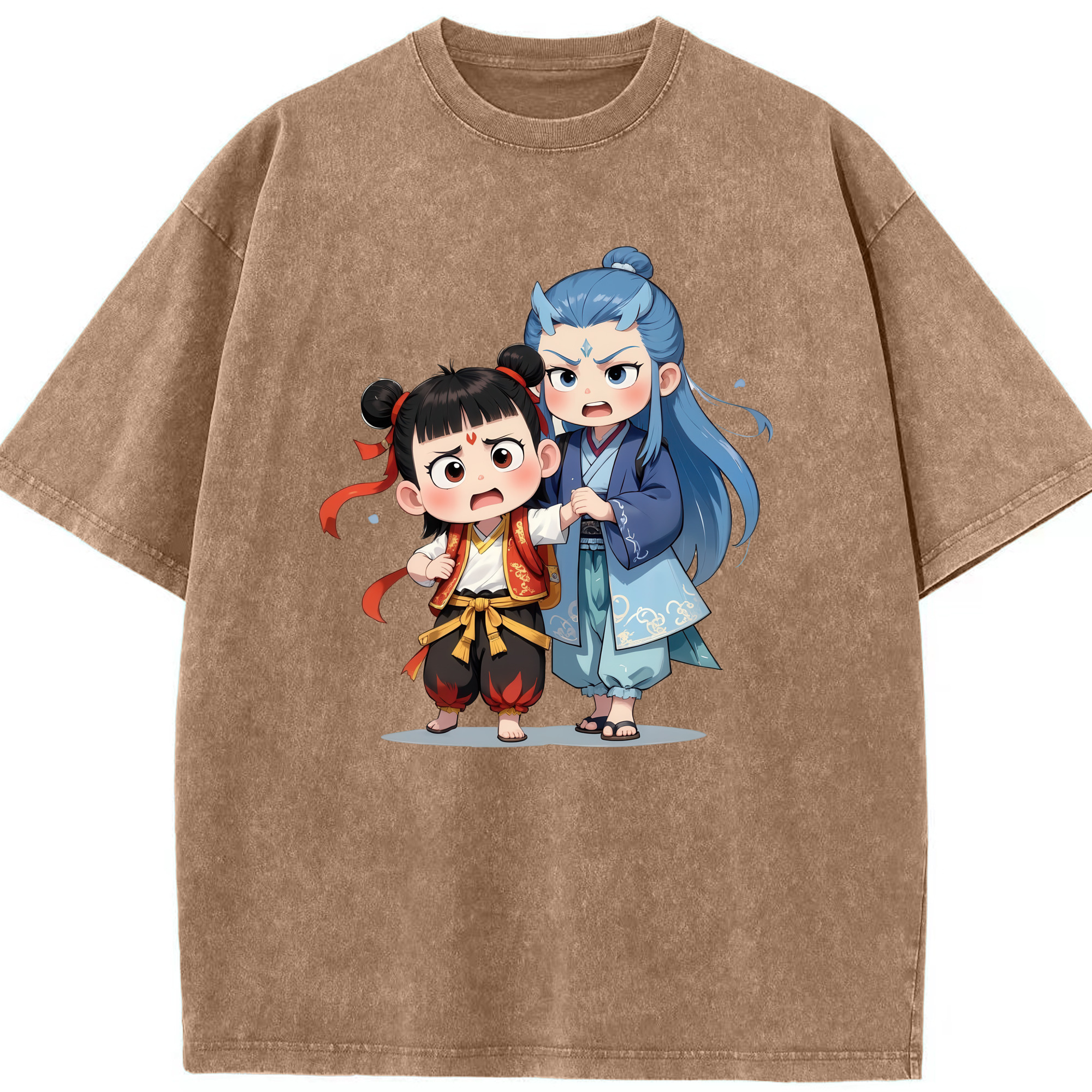 （画像用） Ne Zha 2 ナタ 魔童の大暴れ 綿100% ヴィンテージ風 半袖Tシャツ（フロントプリント）