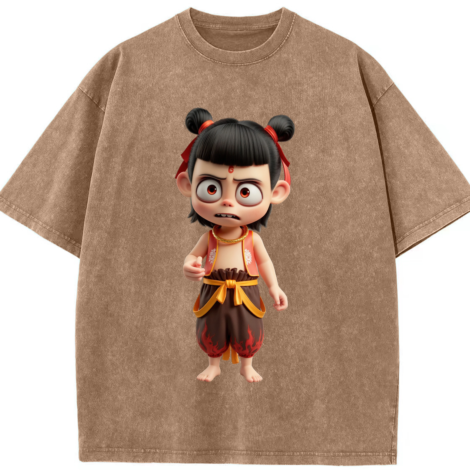 （画像用） Ne Zha 2 ナタ 魔童の大暴れ 綿100% ヴィンテージ風 半袖Tシャツ（フロントプリント）