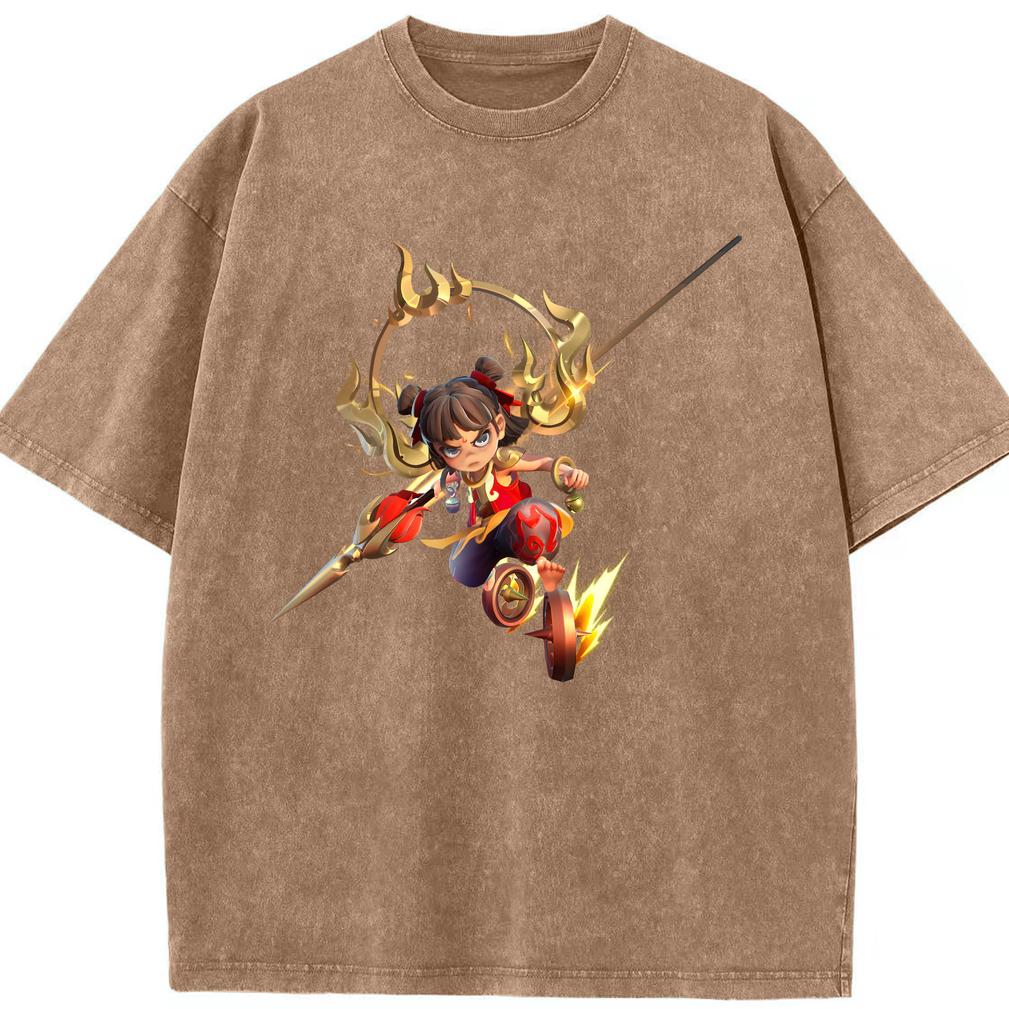 （画像用） Ne Zha 2 ナタ 魔童の大暴れ 綿100% ヴィンテージ風 半袖Tシャツ（フロントプリント）
