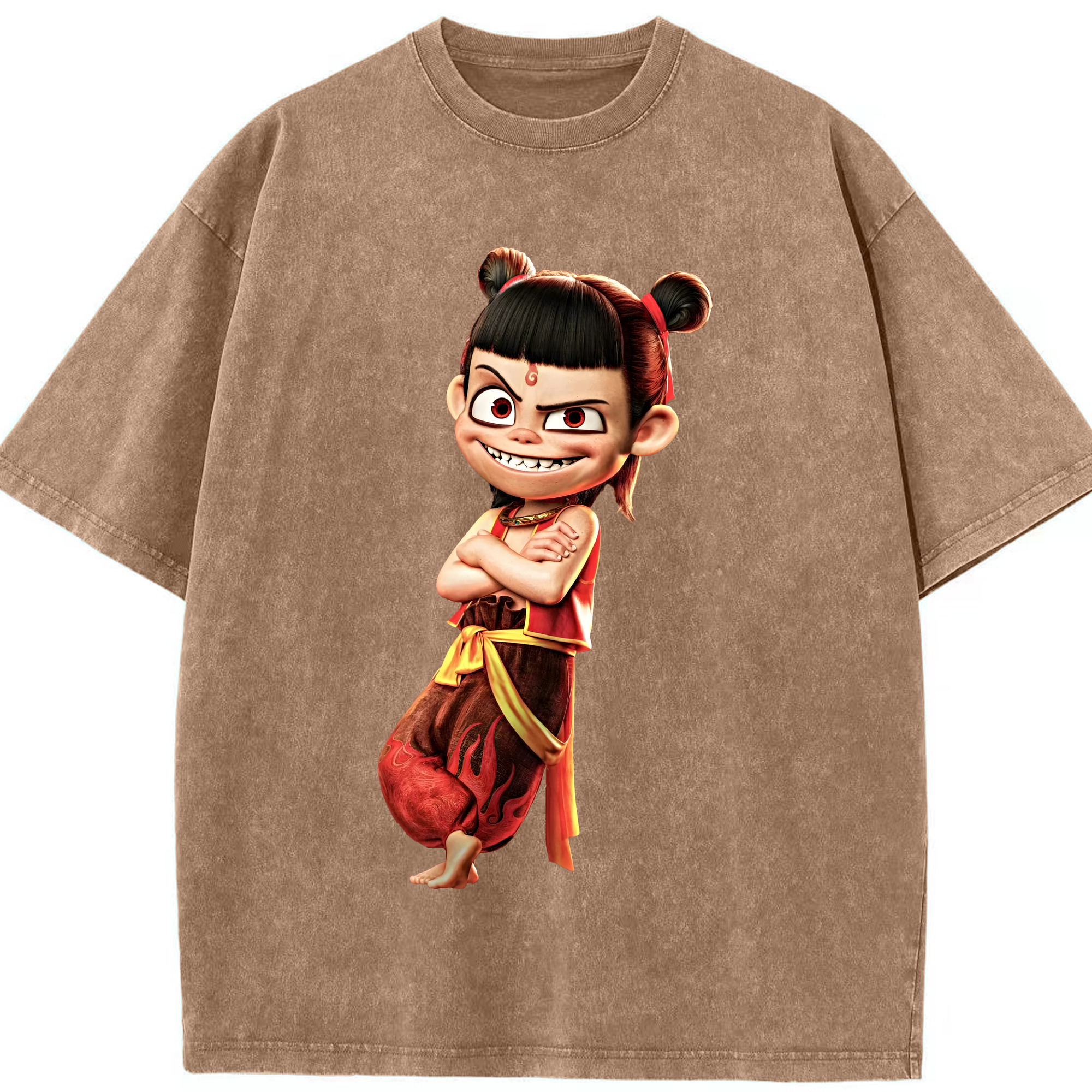 （画像用） Ne Zha 2 ナタ 魔童の大暴れ 綿100% ヴィンテージ風 半袖Tシャツ（フロントプリント）