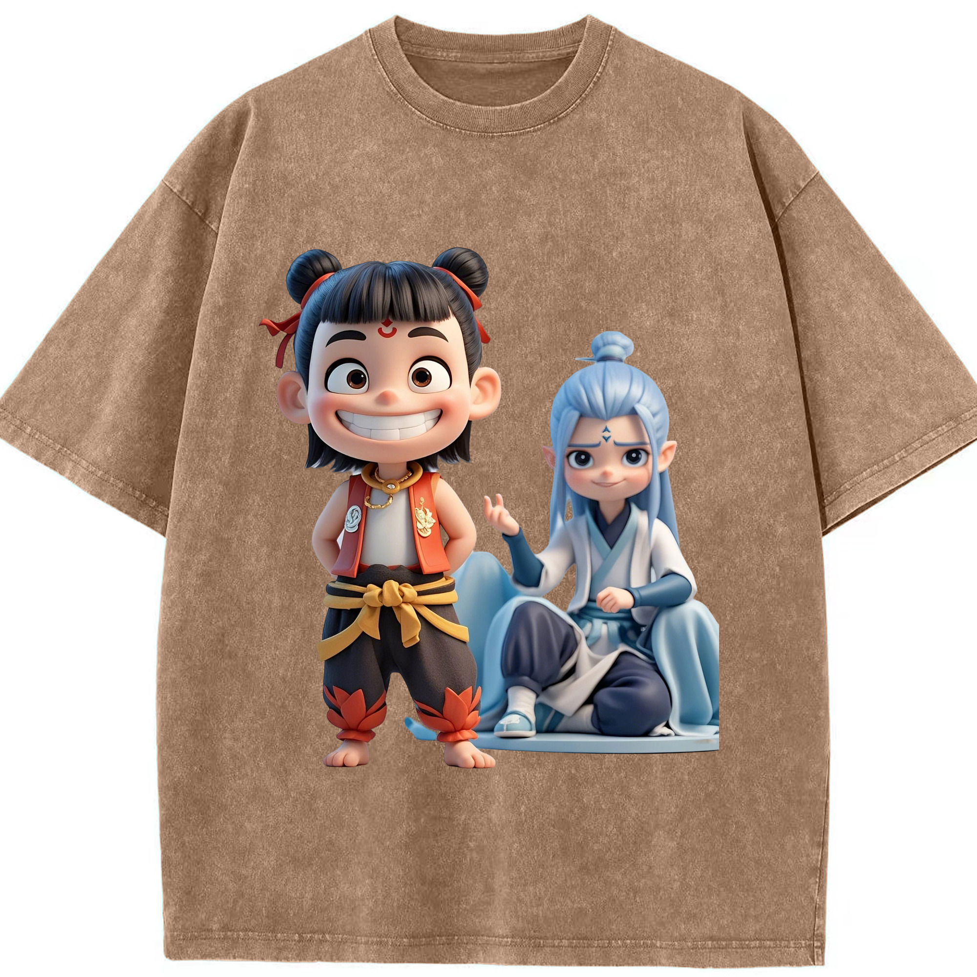 （画像用） Ne Zha 2 ナタ 魔童の大暴れ 綿100% ヴィンテージ風 半袖Tシャツ（フロントプリント）