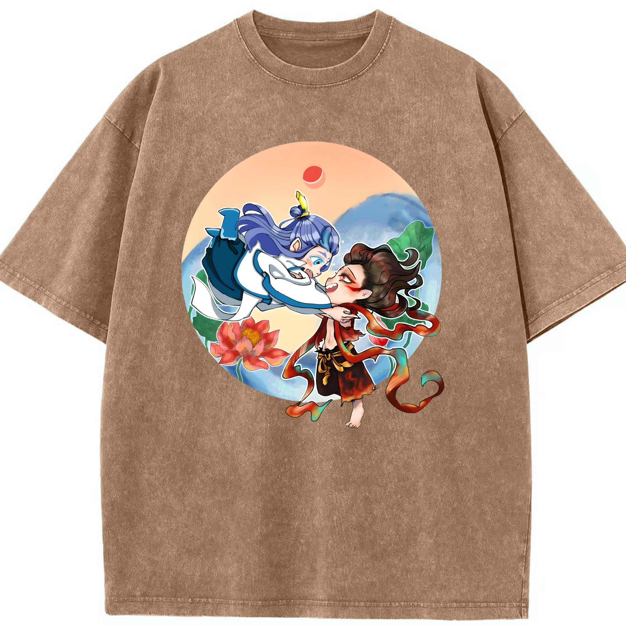 （画像用） Ne Zha 2 ナタ 魔童の大暴れ 綿100% ヴィンテージ風 半袖Tシャツ（フロントプリント）