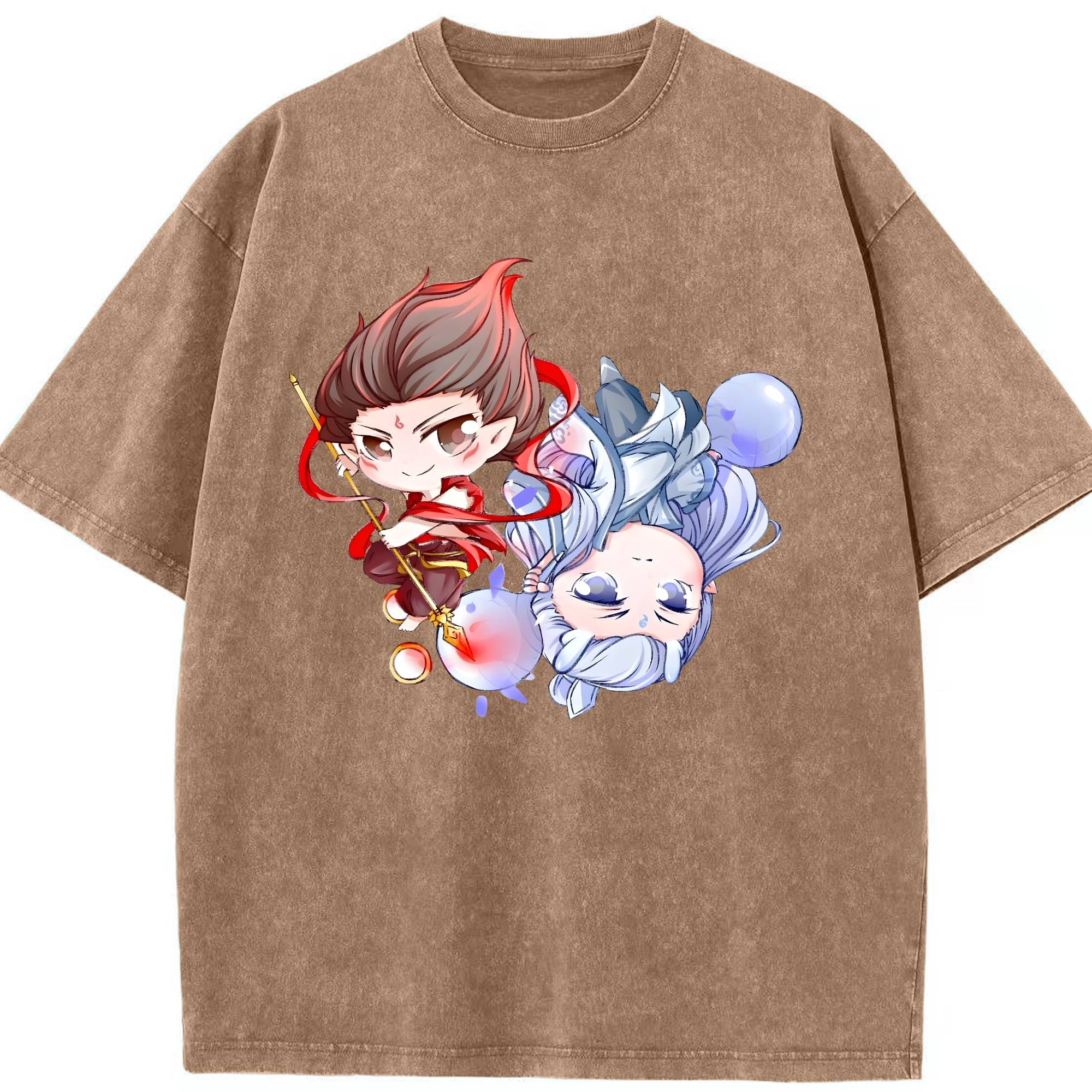 （画像用） Ne Zha 2 ナタ 魔童の大暴れ 綿100% ヴィンテージ風 半袖Tシャツ（フロントプリント）
