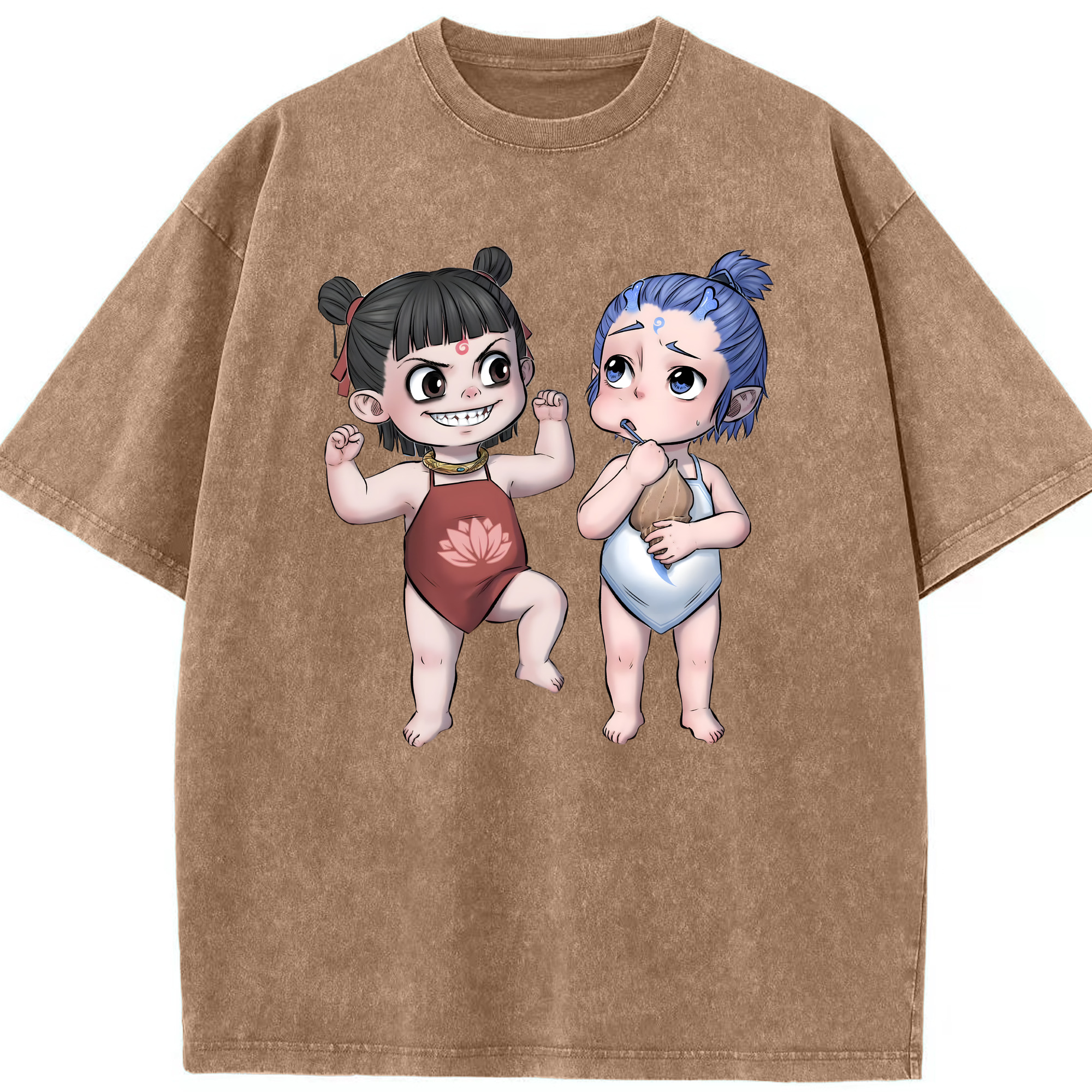 （画像用） Ne Zha 2 ナタ 魔童の大暴れ 綿100% ヴィンテージ風 半袖Tシャツ（フロントプリント）