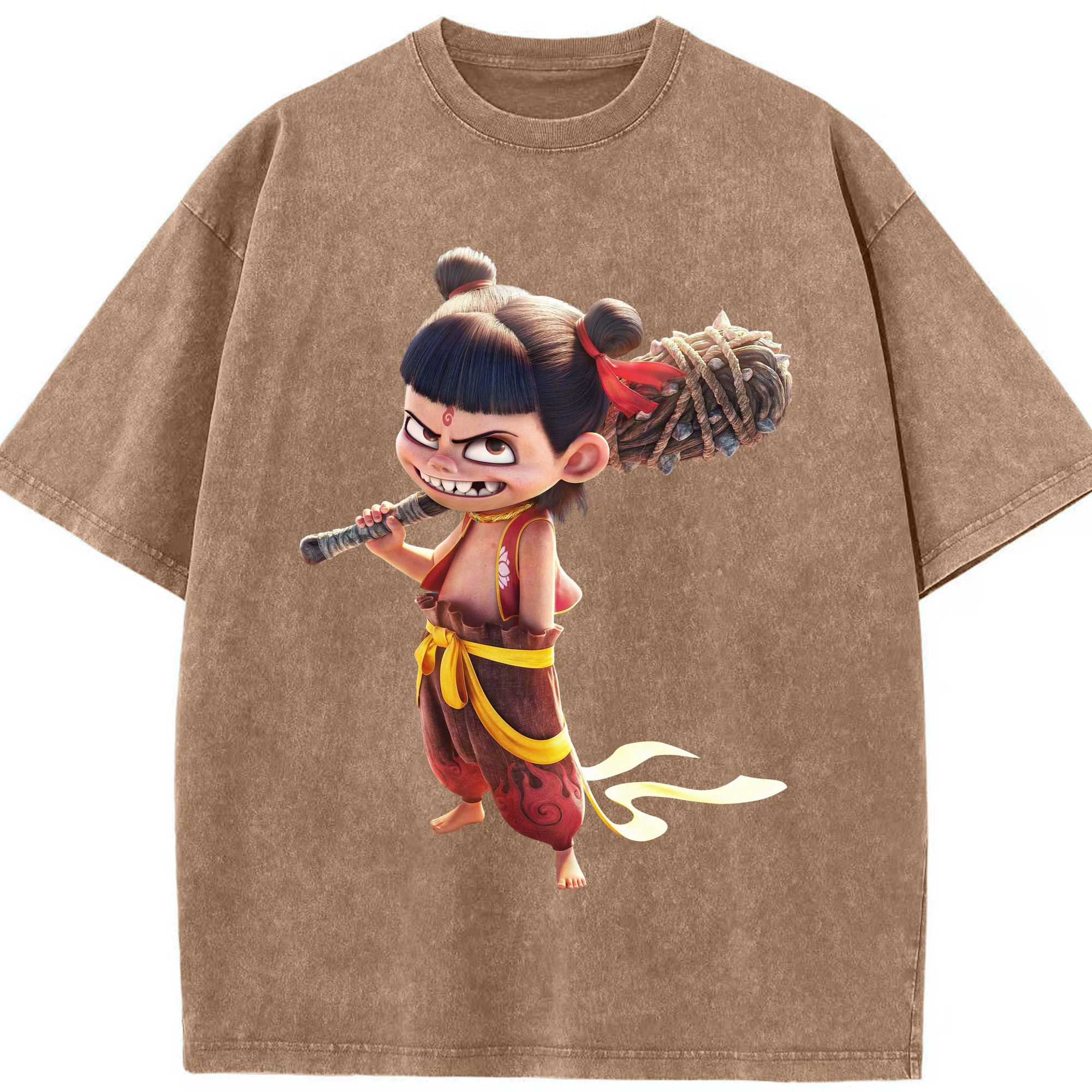 （画像用） Ne Zha 2 ナタ 魔童の大暴れ 綿100% ヴィンテージ風 半袖Tシャツ（フロントプリント）