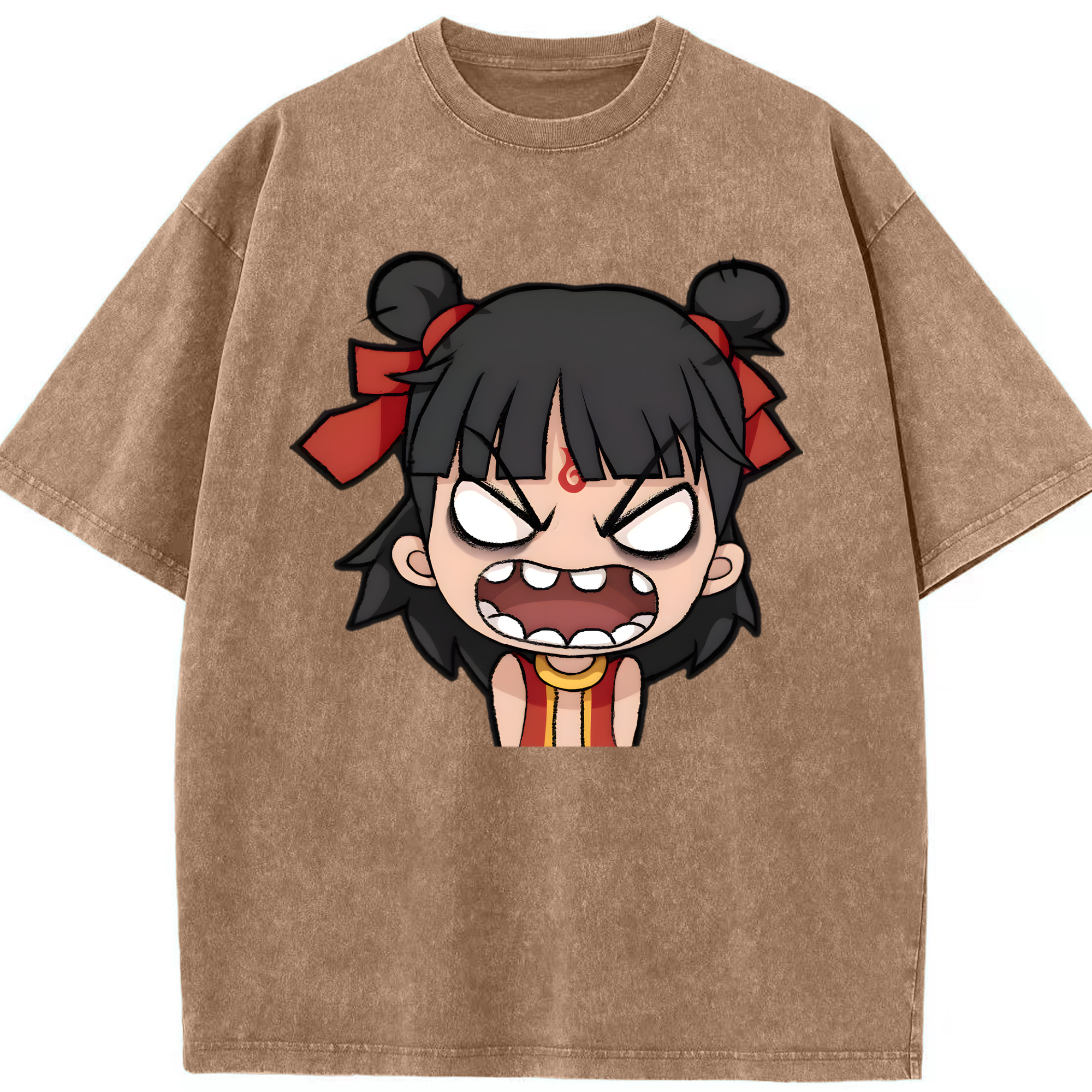 （画像用） Ne Zha 2 ナタ 魔童の大暴れ 綿100% ヴィンテージ風 半袖Tシャツ（フロントプリント）