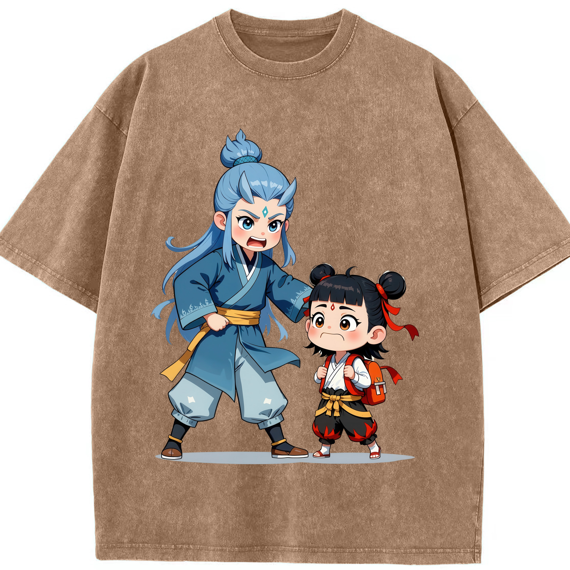 （画像用） Ne Zha 2 ナタ 魔童の大暴れ 綿100% ヴィンテージ風 半袖Tシャツ（フロントプリント）