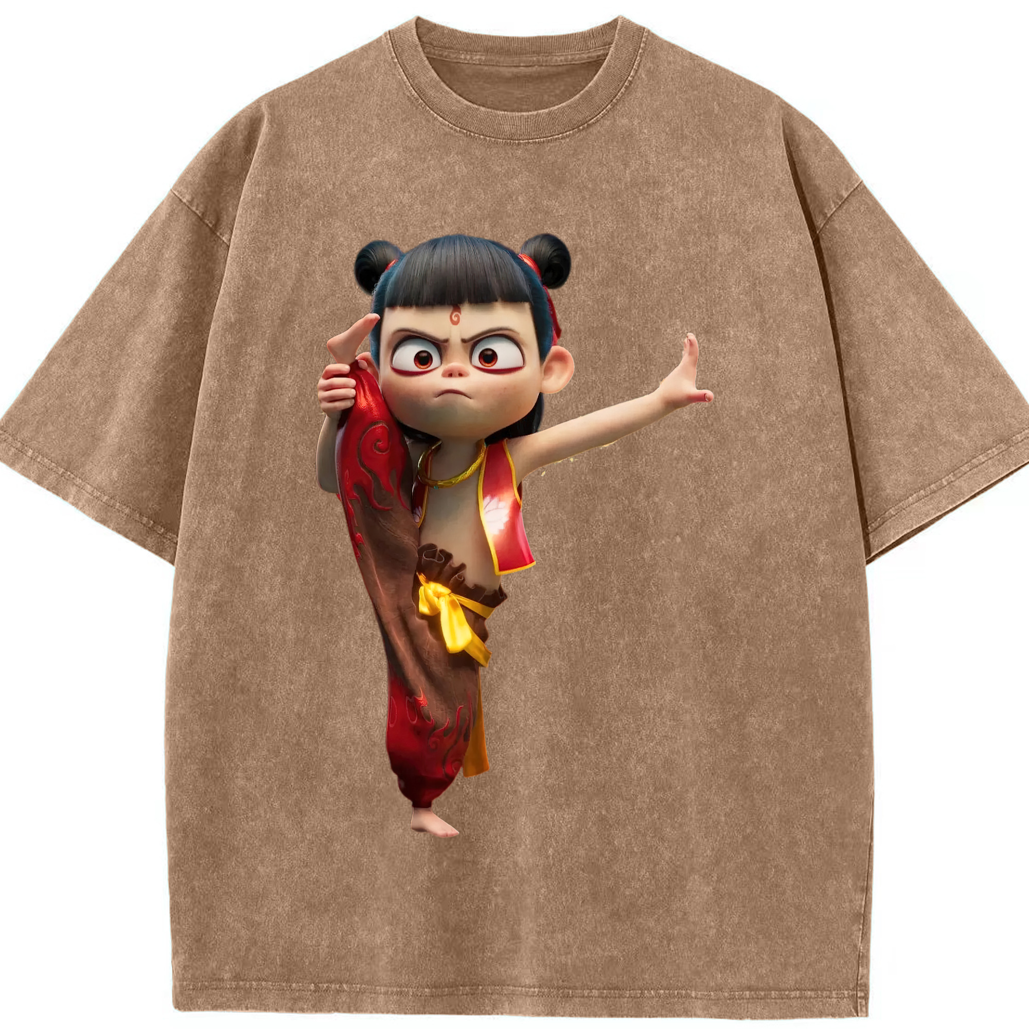 （画像用） Ne Zha 2 ナタ 魔童の大暴れ 綿100% ヴィンテージ風 半袖Tシャツ（フロントプリント）