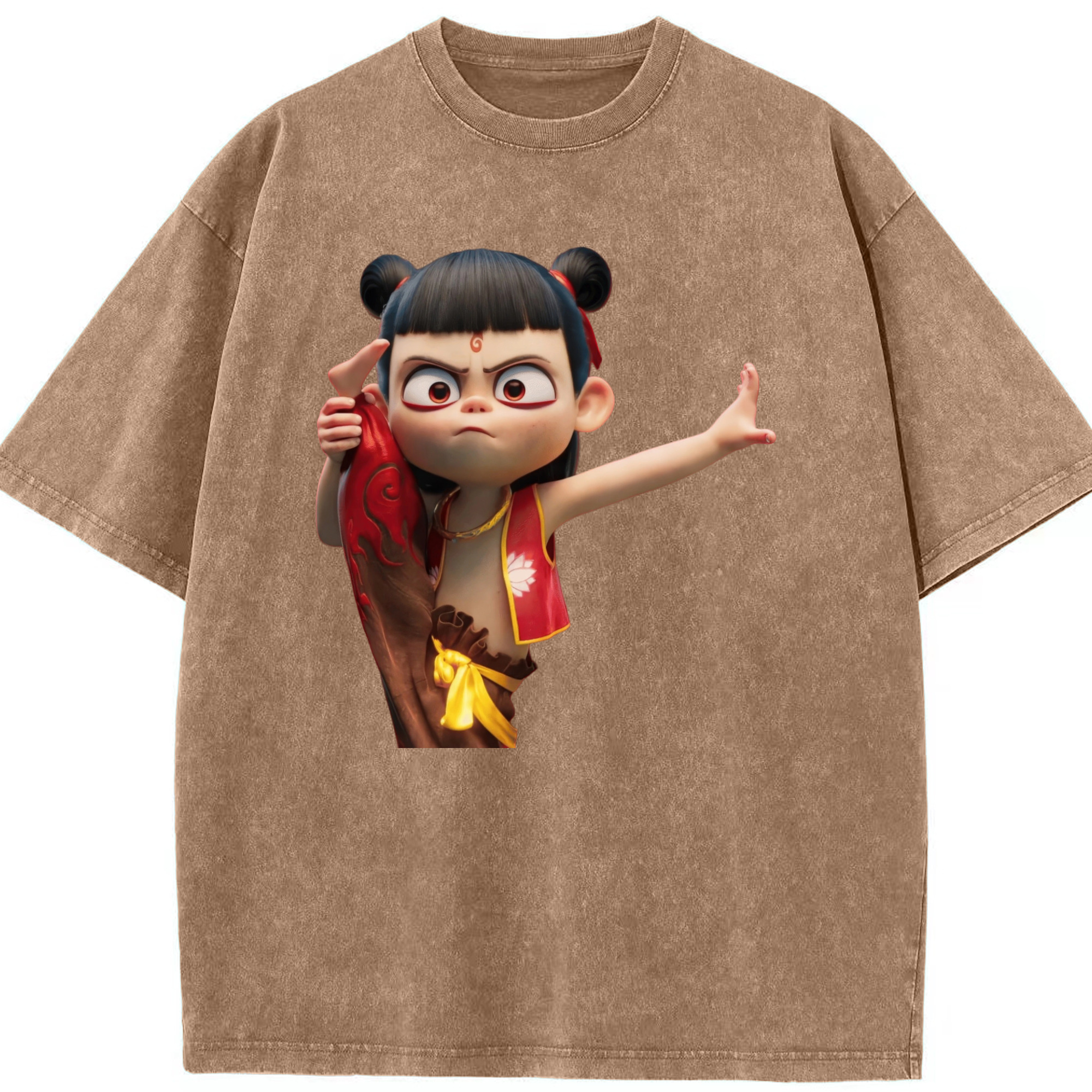 （画像用） Ne Zha 2 ナタ 魔童の大暴れ 綿100% ヴィンテージ風 半袖Tシャツ（フロントプリント）