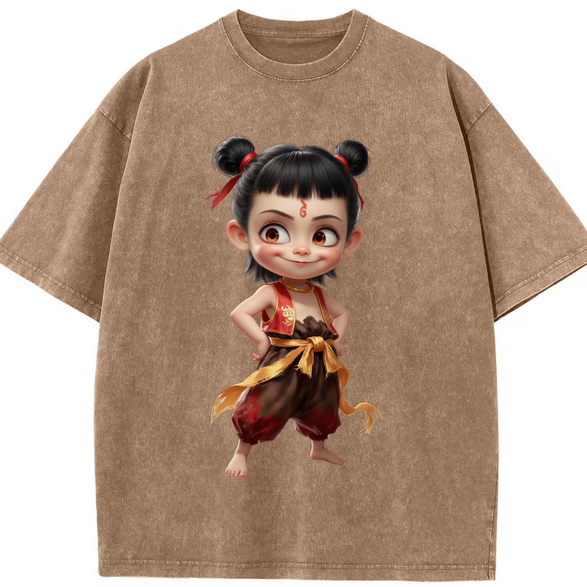 （画像用） Ne Zha 2 ナタ 魔童の大暴れ 綿100% ヴィンテージ風 半袖Tシャツ（フロントプリント）