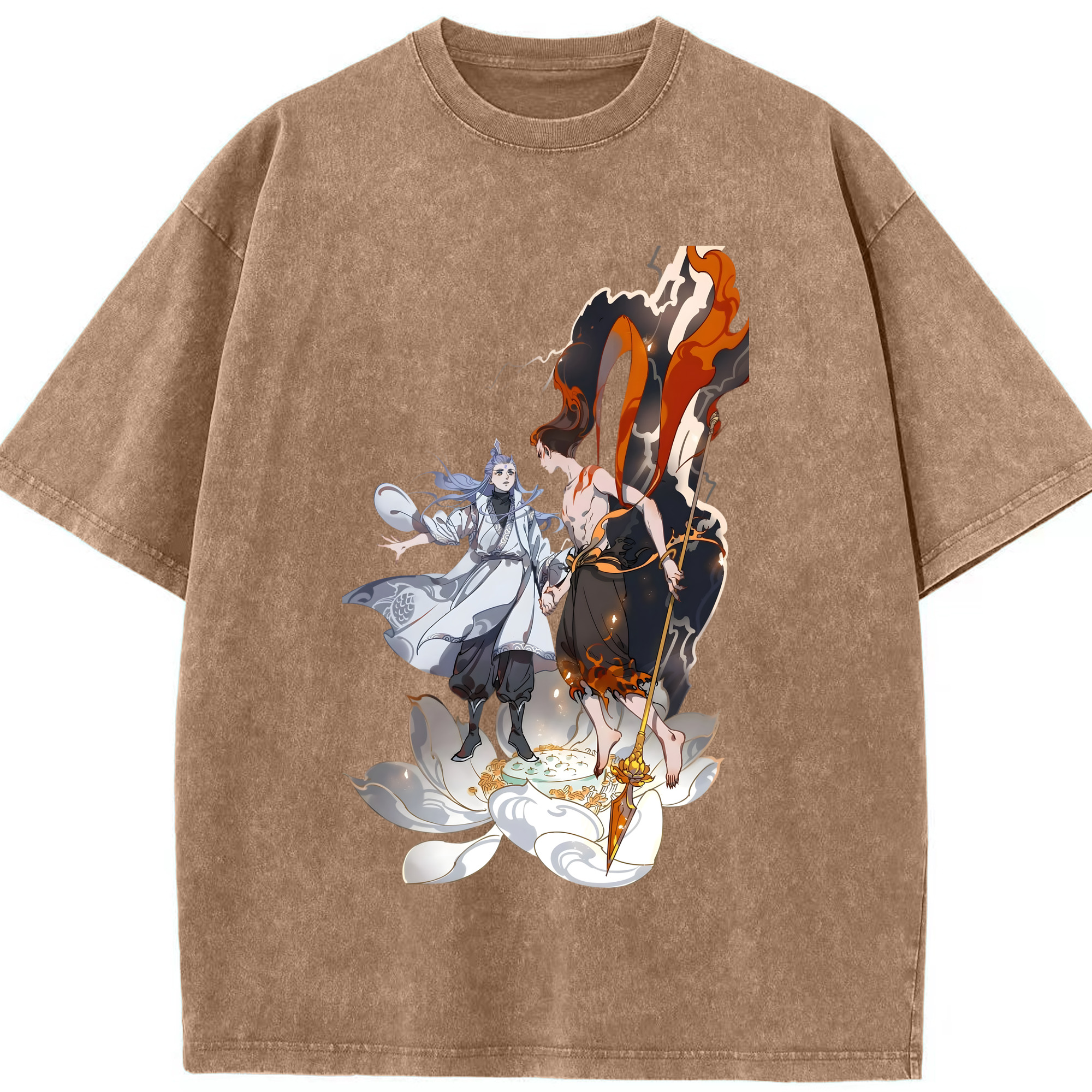 （画像用） Ne Zha 2 ナタ 魔童の大暴れ 綿100% ヴィンテージ風 半袖Tシャツ（フロントプリント）