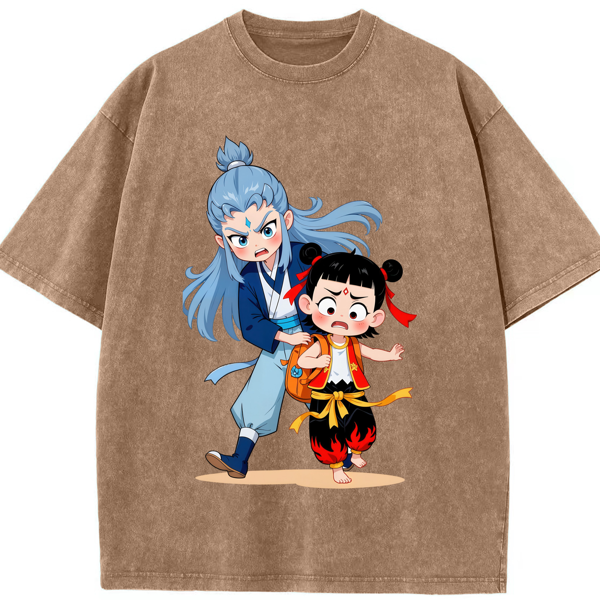 （画像用） Ne Zha 2 ナタ 魔童の大暴れ 綿100% ヴィンテージ風 半袖Tシャツ（フロントプリント）