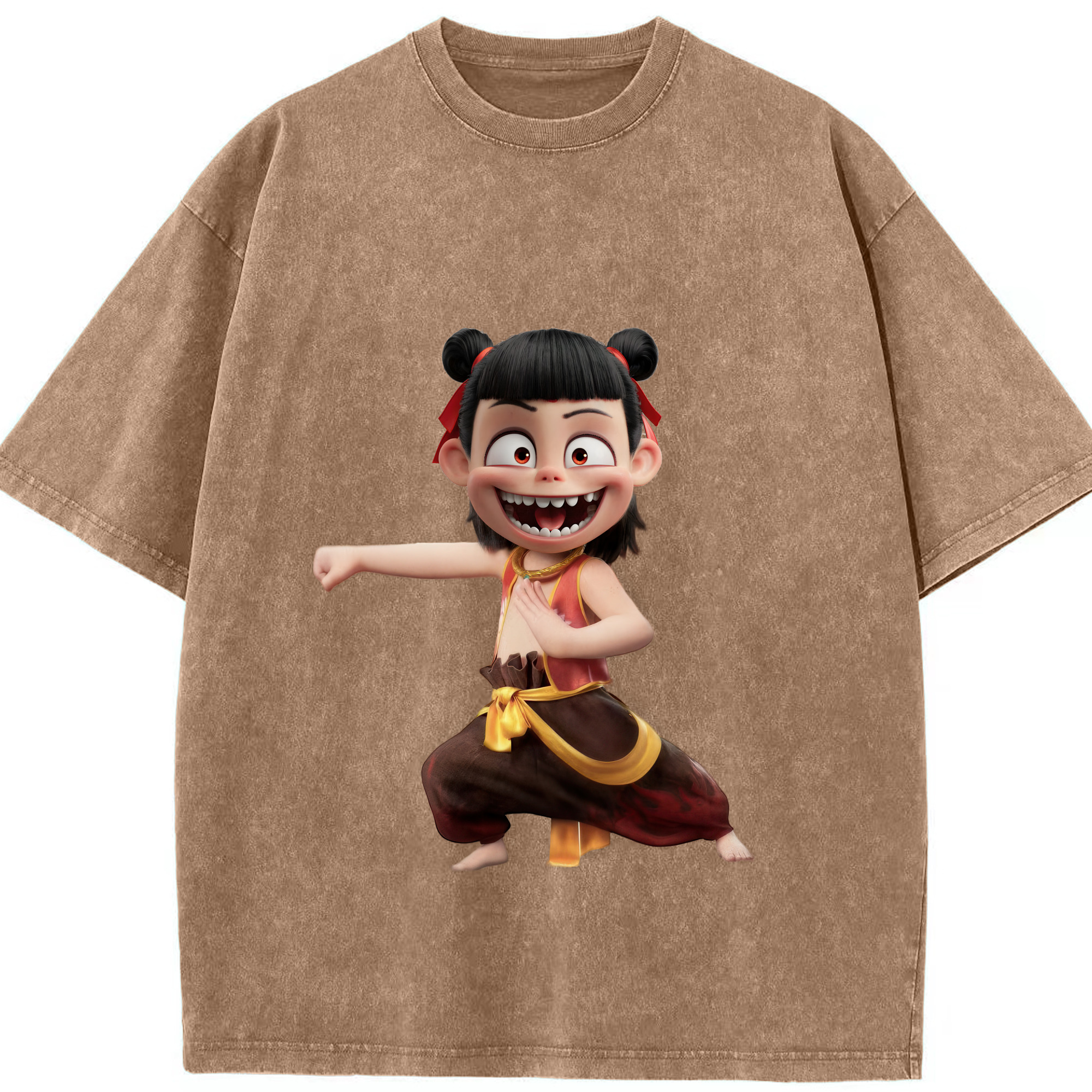 （画像用） Ne Zha 2 ナタ 魔童の大暴れ 綿100% ヴィンテージ風 半袖Tシャツ（フロントプリント）