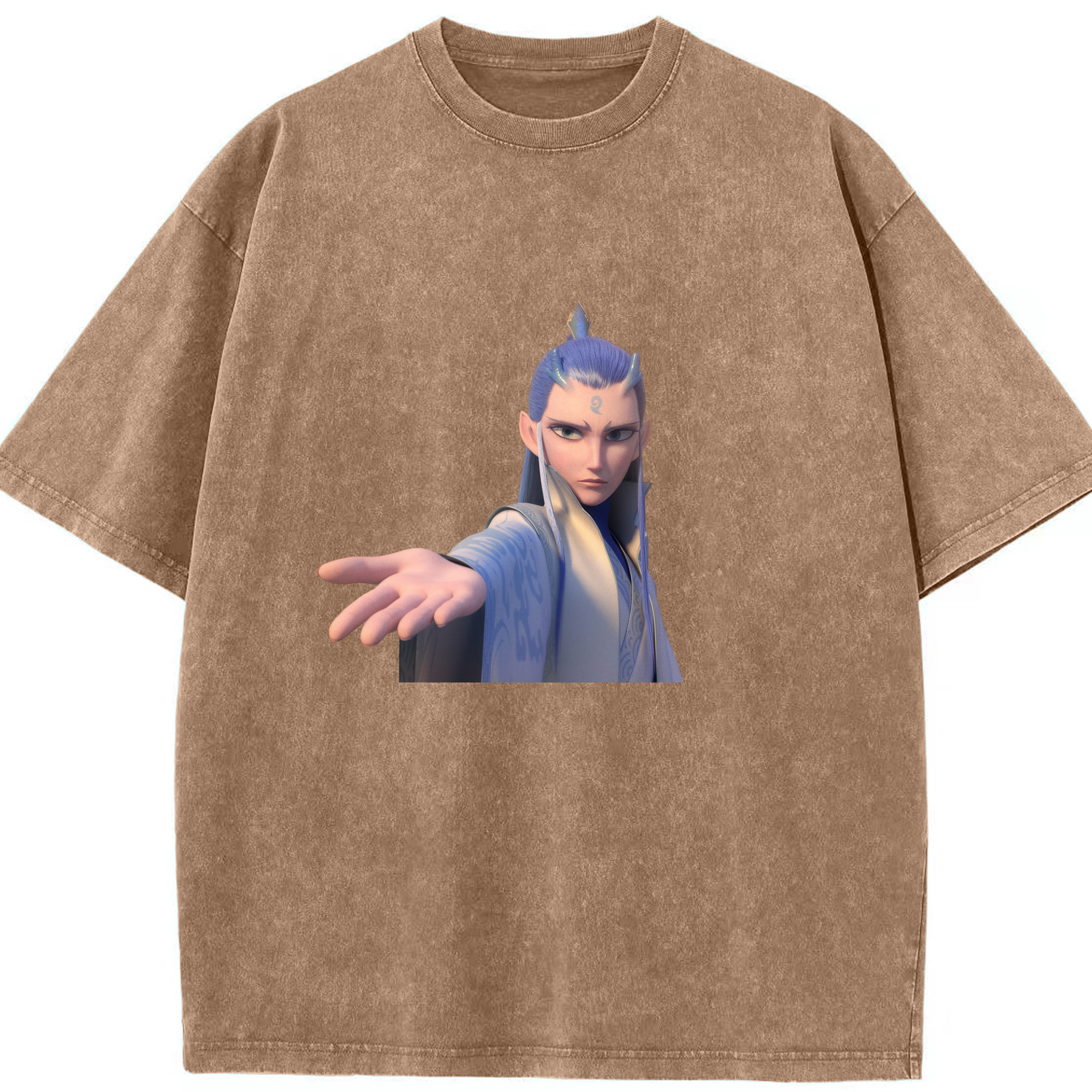 （画像用） Ne Zha 2 ナタ 魔童の大暴れ 綿100% ヴィンテージ風 半袖Tシャツ（フロントプリント）