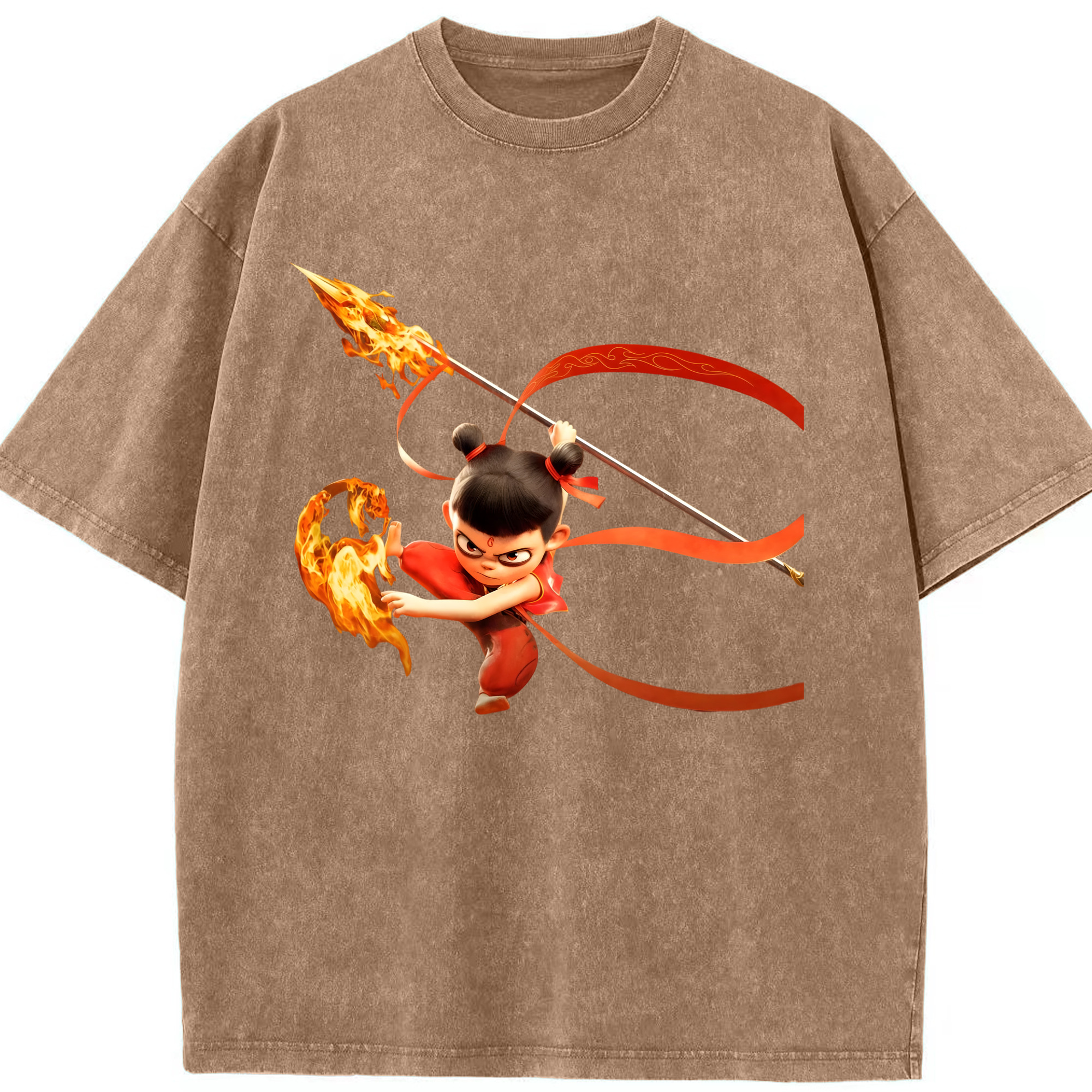 （画像用） Ne Zha 2 ナタ 魔童の大暴れ 綿100% ヴィンテージ風 半袖Tシャツ（フロントプリント）