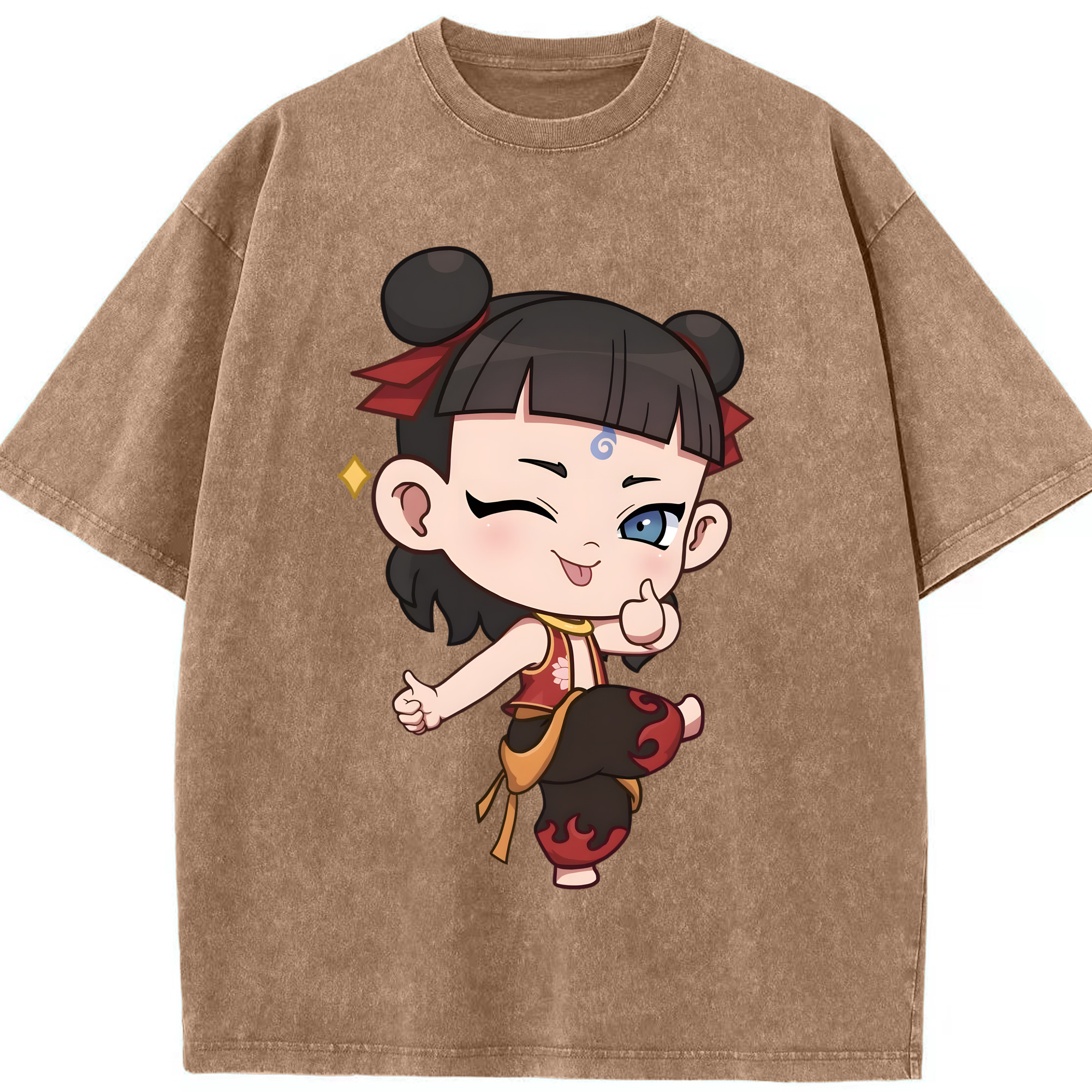 （画像用） Ne Zha 2 ナタ 魔童の大暴れ 綿100% ヴィンテージ風 半袖Tシャツ（フロントプリント）