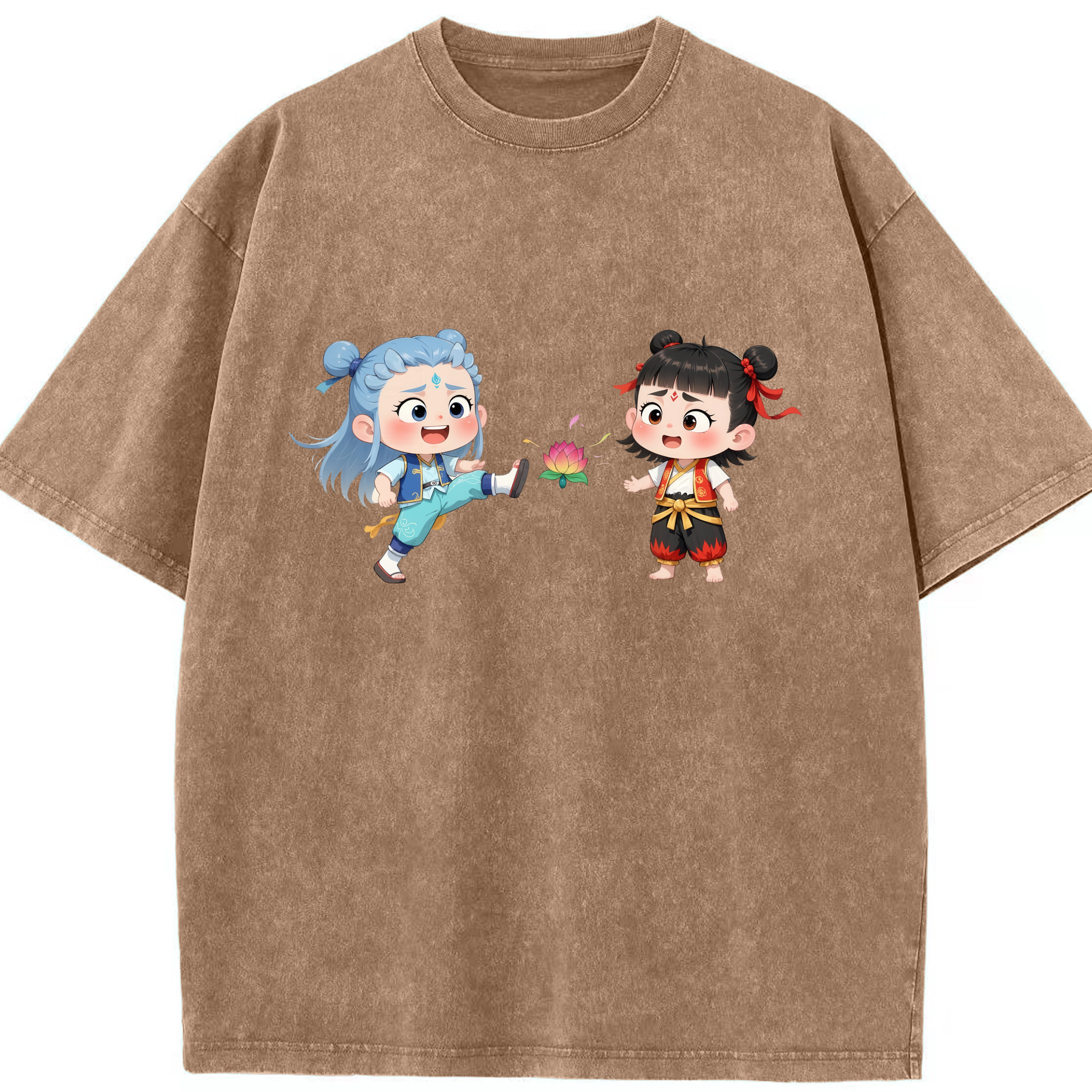 （画像用） Ne Zha 2 ナタ 魔童の大暴れ 綿100% ヴィンテージ風 半袖Tシャツ（フロントプリント）