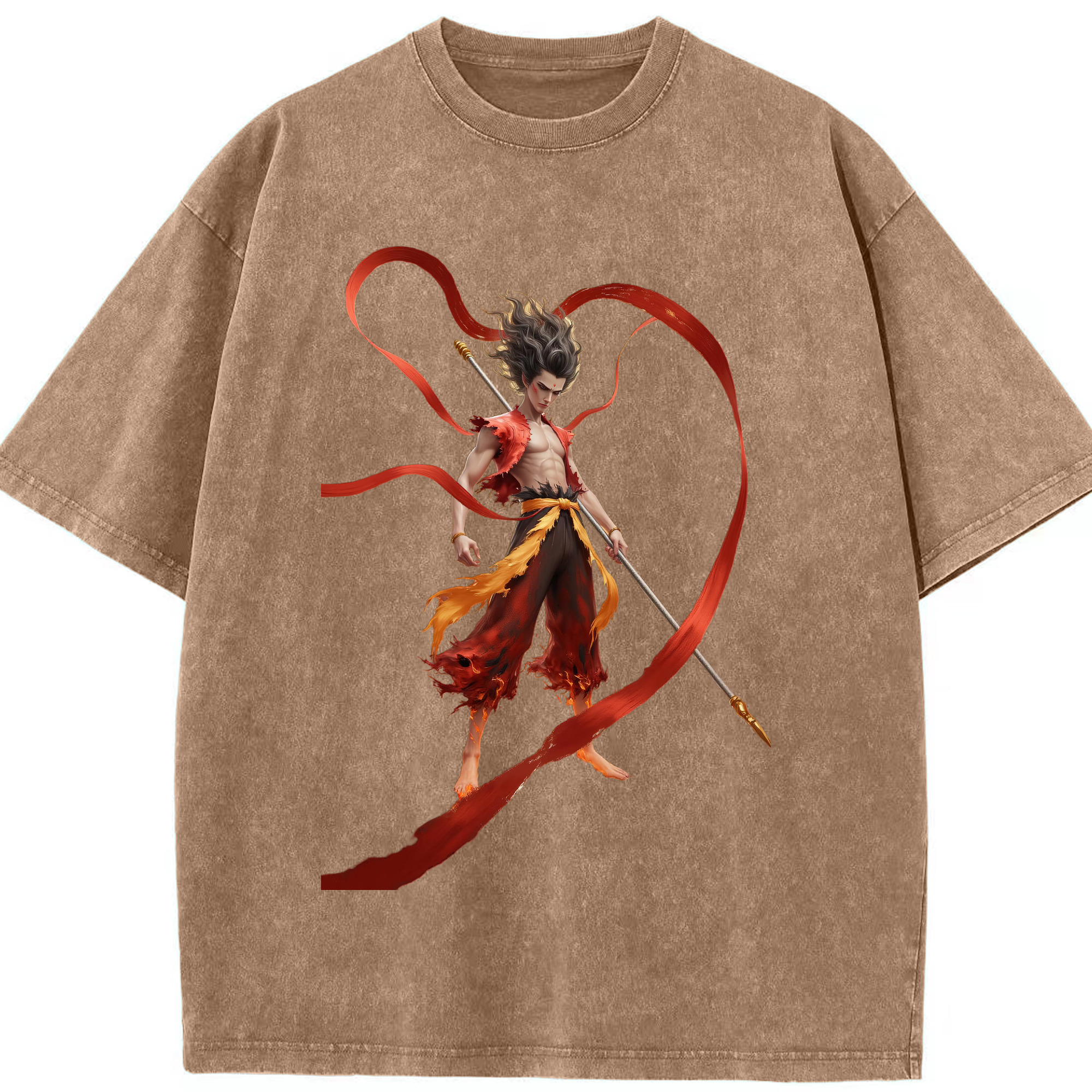 （画像用） Ne Zha 2 ナタ 魔童の大暴れ 綿100% ヴィンテージ風 半袖Tシャツ（フロントプリント）