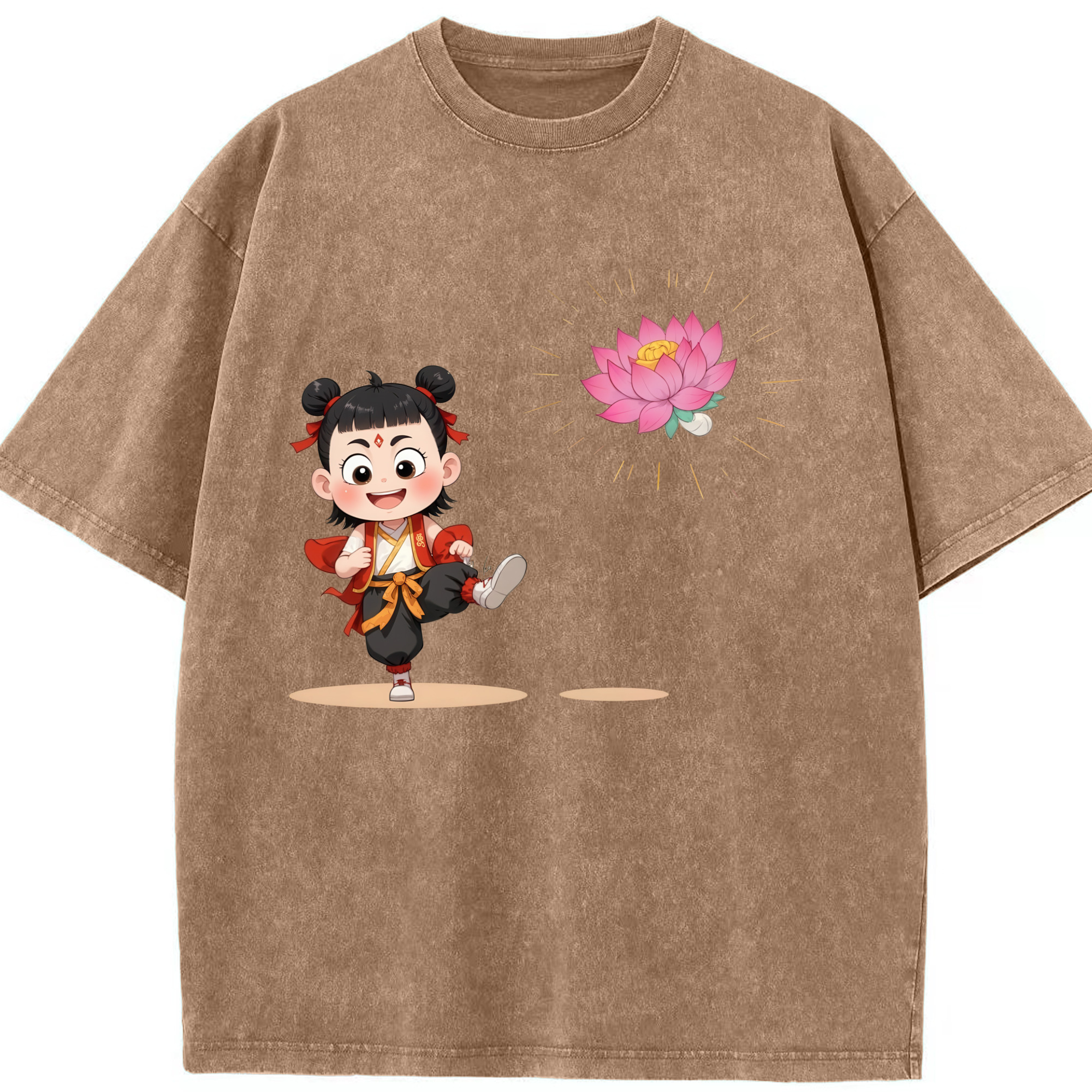 （画像用） Ne Zha 2 ナタ 魔童の大暴れ 綿100% ヴィンテージ風 半袖Tシャツ（フロントプリント）
