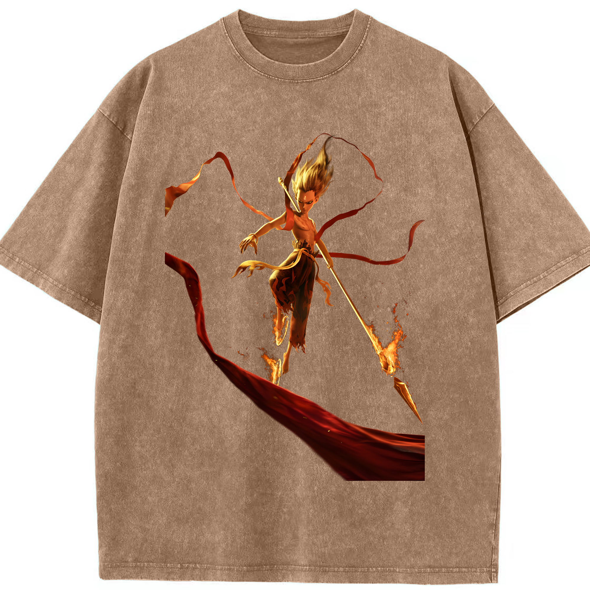 （画像用） Ne Zha 2 ナタ 魔童の大暴れ 綿100% ヴィンテージ風 半袖Tシャツ（フロントプリント）