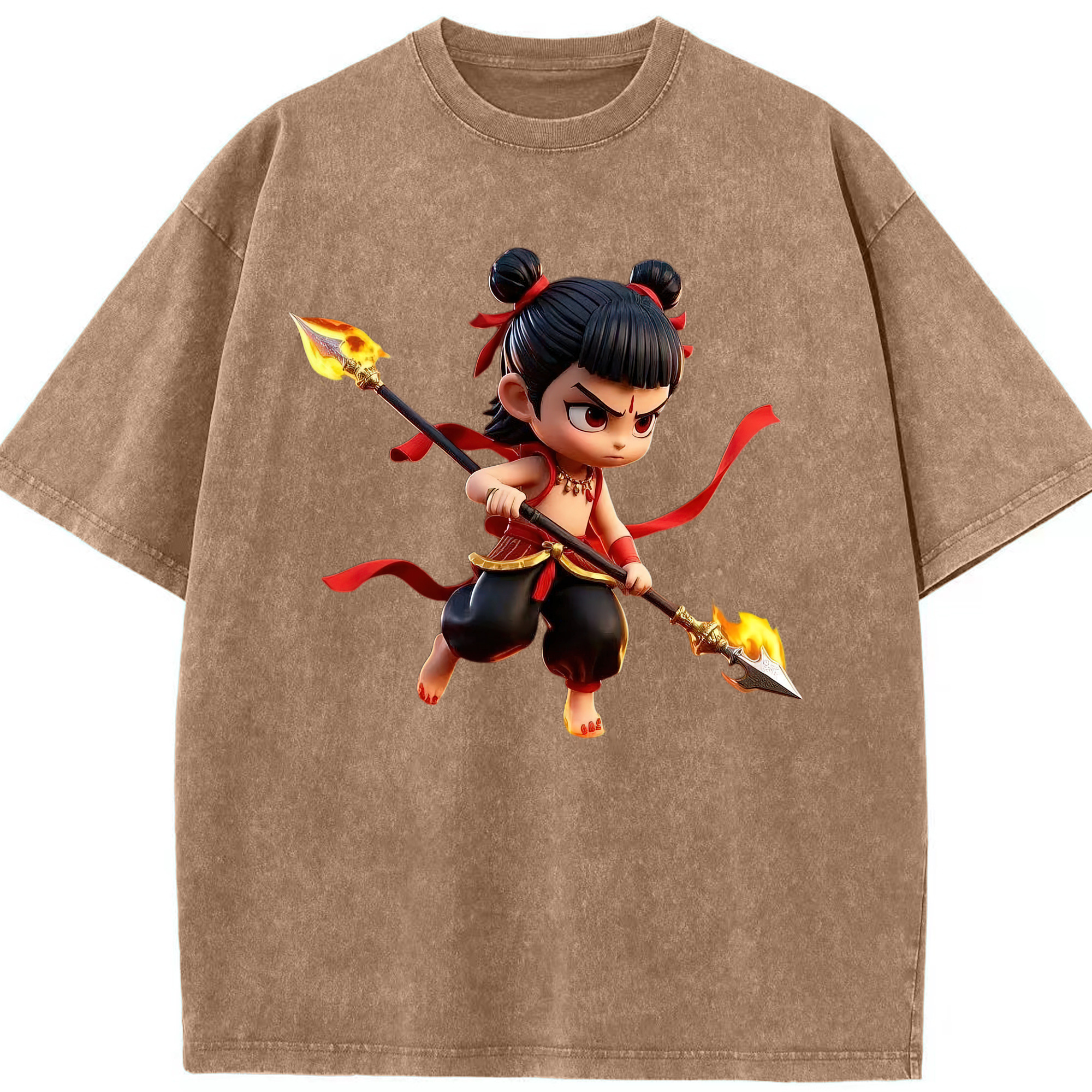 （画像用） Ne Zha 2 ナタ 魔童の大暴れ 綿100% ヴィンテージ風 半袖Tシャツ（フロントプリント）