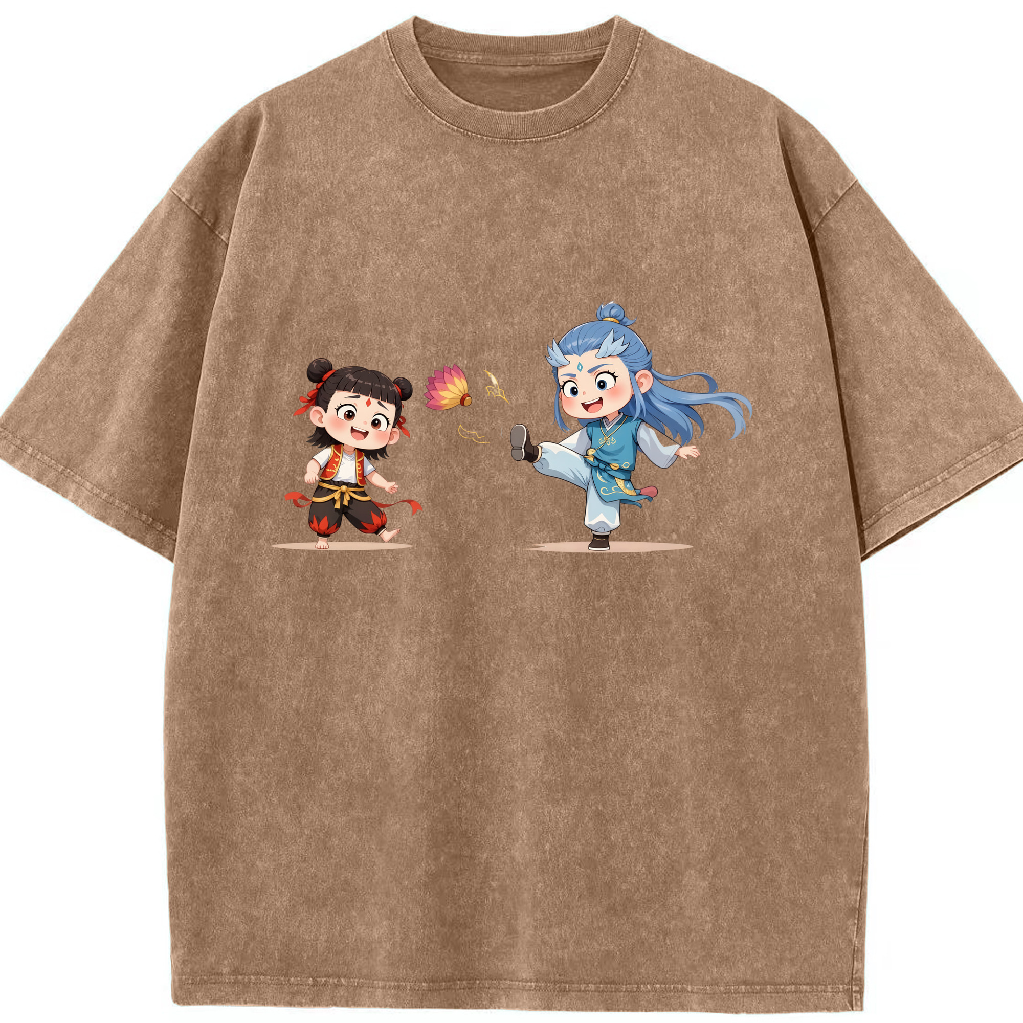 （画像用） Ne Zha 2 ナタ 魔童の大暴れ 綿100% ヴィンテージ風 半袖Tシャツ（フロントプリント）