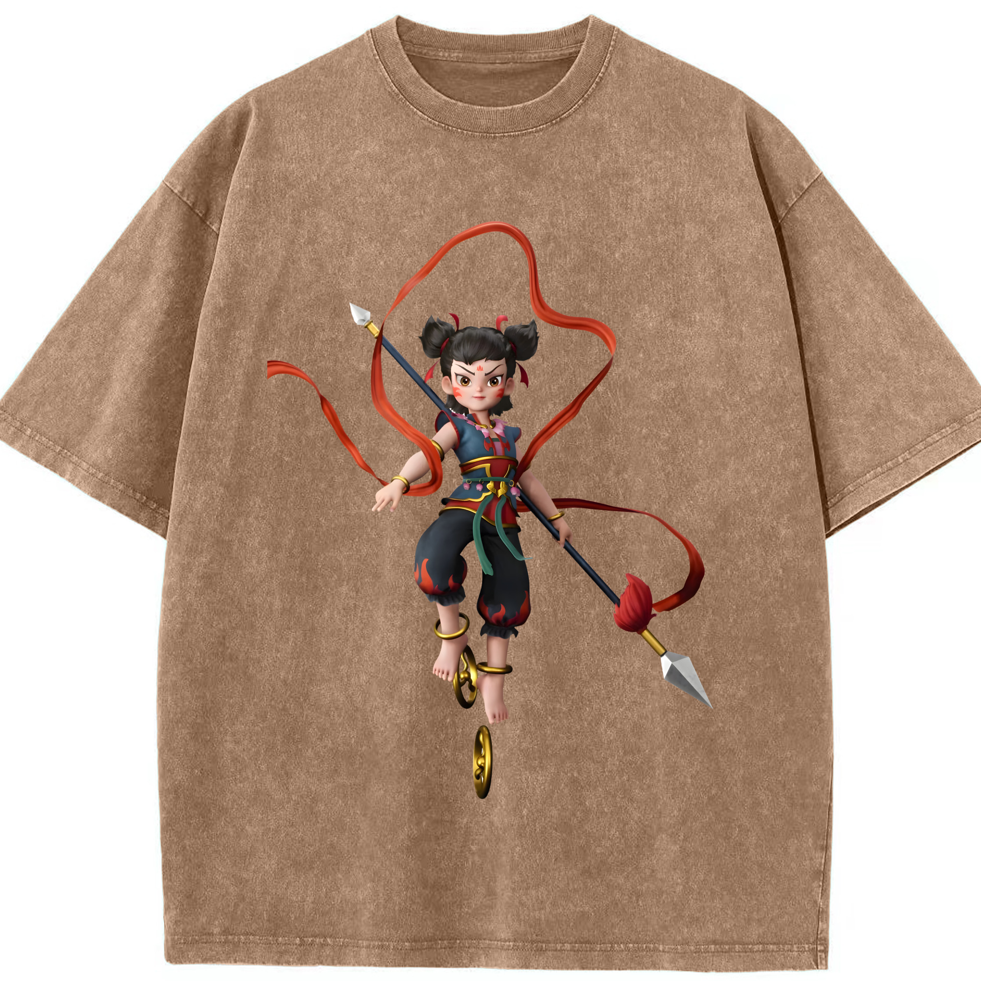 （画像用） Ne Zha 2 ナタ 魔童の大暴れ 綿100% ヴィンテージ風 半袖Tシャツ（フロントプリント）