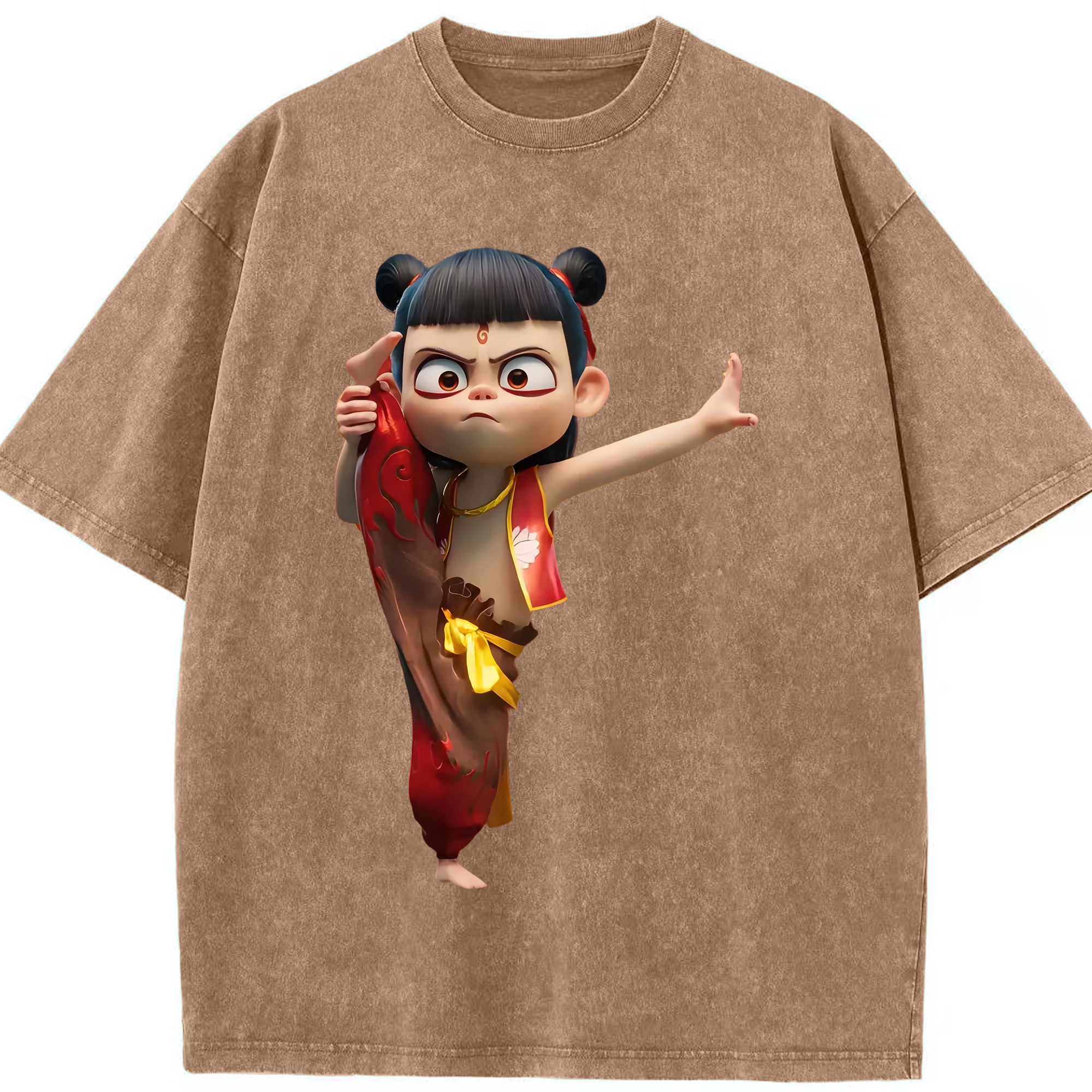 （画像用） Ne Zha 2 ナタ 魔童の大暴れ 綿100% ヴィンテージ風 半袖Tシャツ（フロントプリント）
