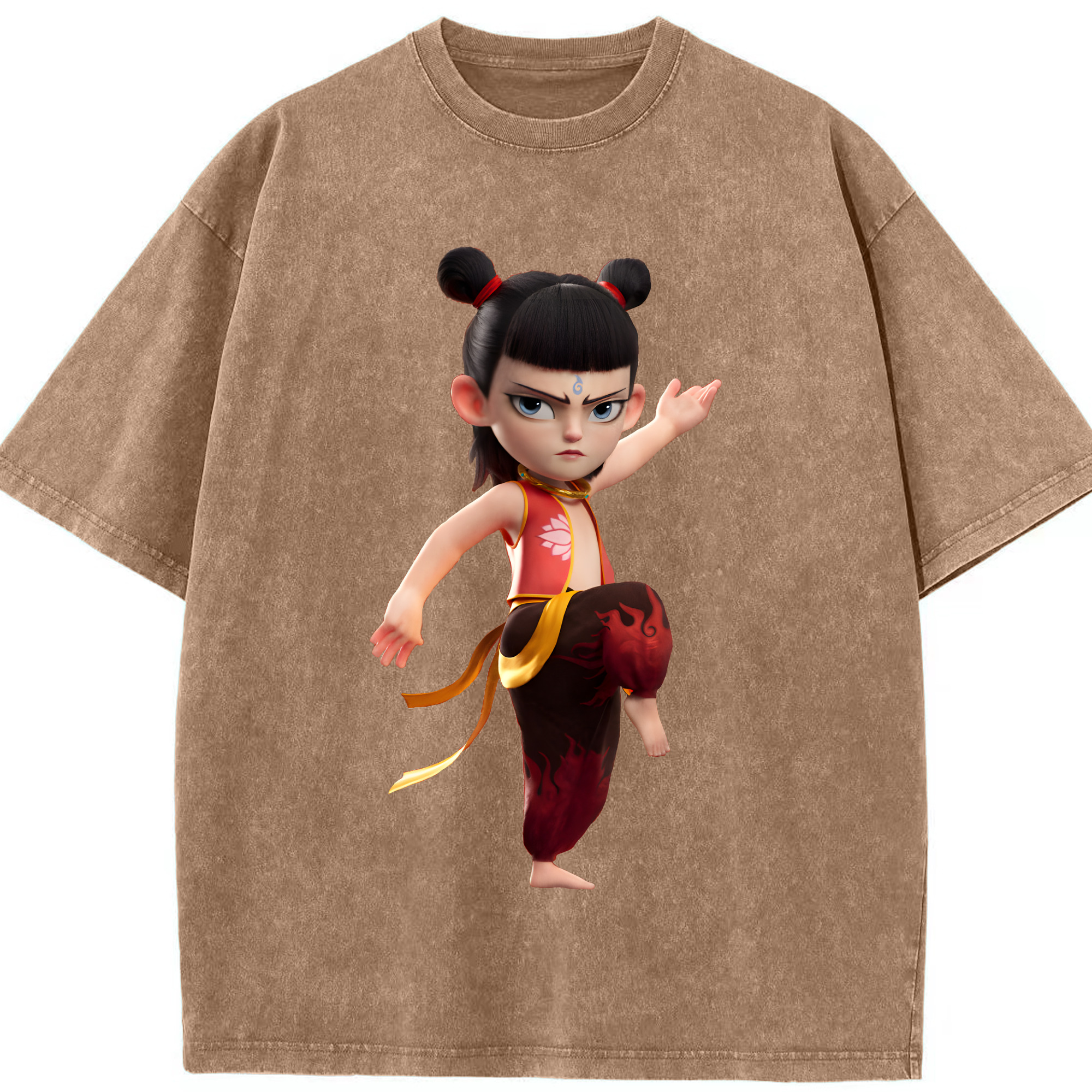 （画像用） Ne Zha 2 ナタ 魔童の大暴れ 綿100% ヴィンテージ風 半袖Tシャツ（フロントプリント）