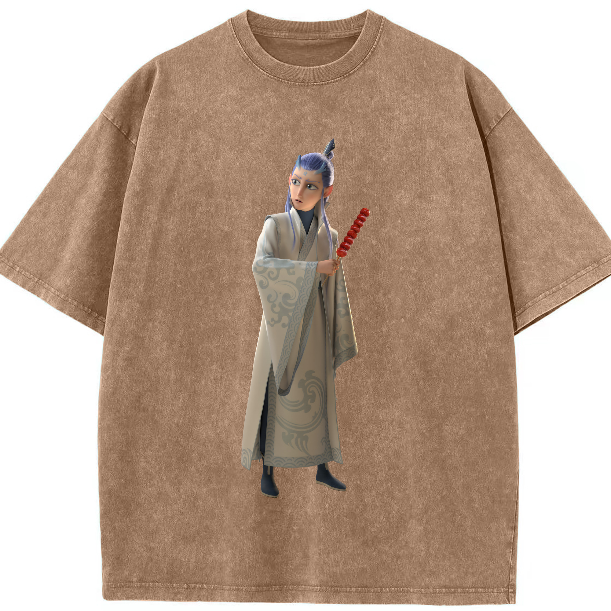 （画像用） Ne Zha 2 ナタ 魔童の大暴れ 綿100% ヴィンテージ風 半袖Tシャツ（フロントプリント）