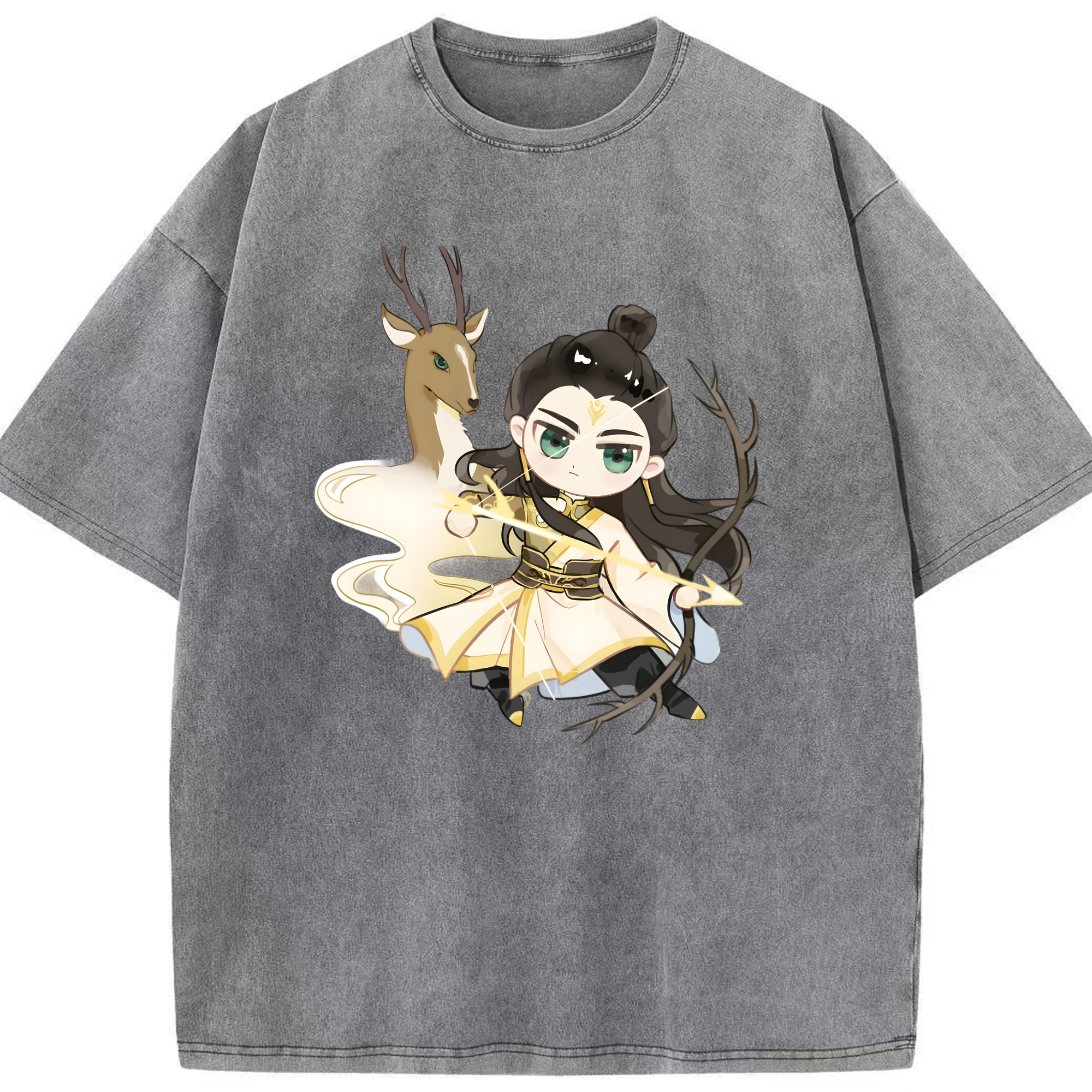 （画像用） Ne Zha 2 ナタ 魔童の大暴れ 綿100% ヴィンテージ風 半袖Tシャツ（フロントプリント）