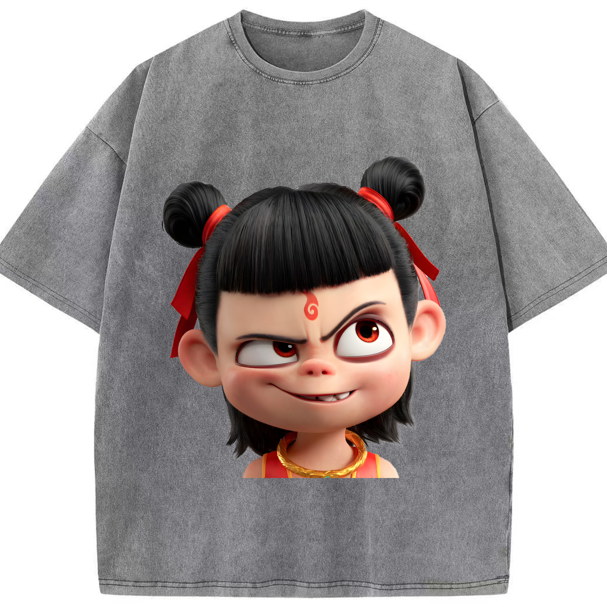 （画像用） Ne Zha 2 ナタ 魔童の大暴れ 綿100% ヴィンテージ風 半袖Tシャツ（フロントプリント）