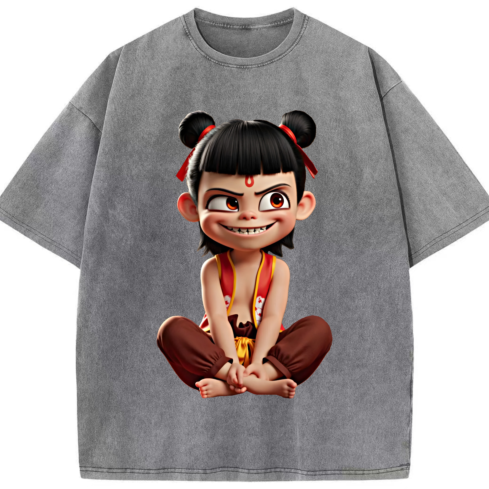 （画像用） Ne Zha 2 ナタ 魔童の大暴れ 綿100% ヴィンテージ風 半袖Tシャツ（フロントプリント）